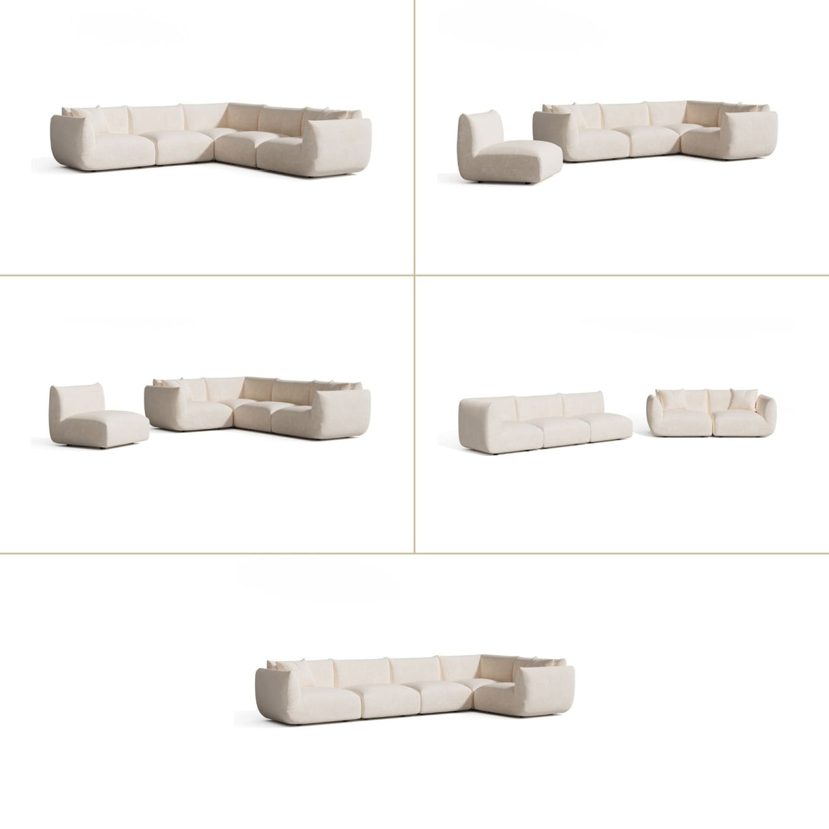 Canapé d'Angle Panoramique Modulable en Velours Crème crème - vue 4