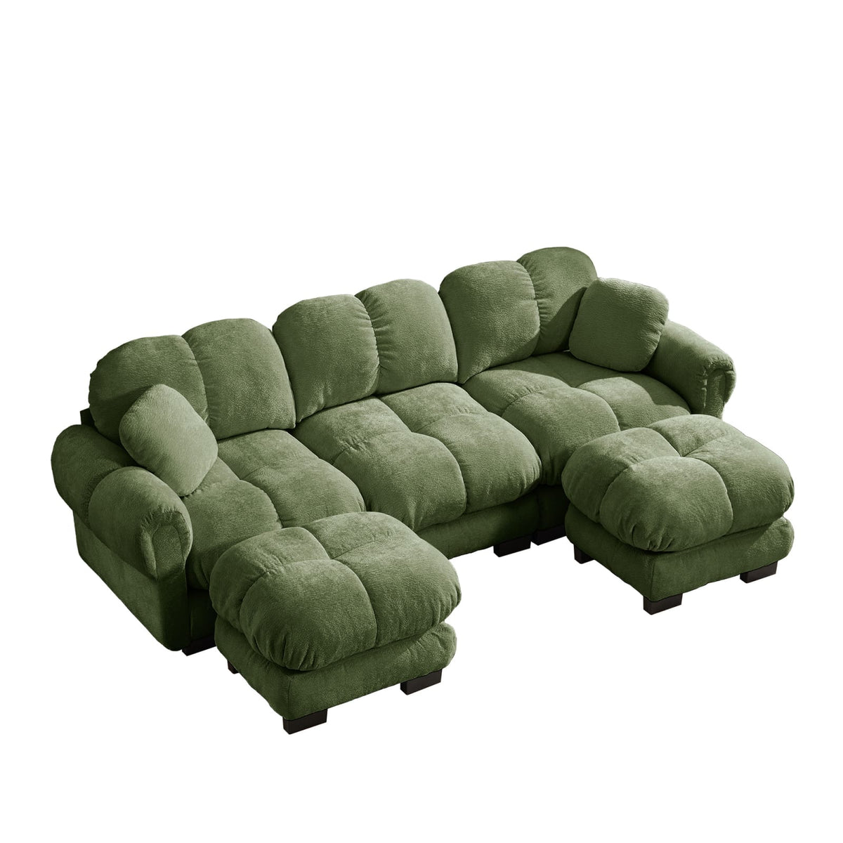 Canapé en U 3 Places en Chenille Verte avec Ottomane Mobile vert - vue 1