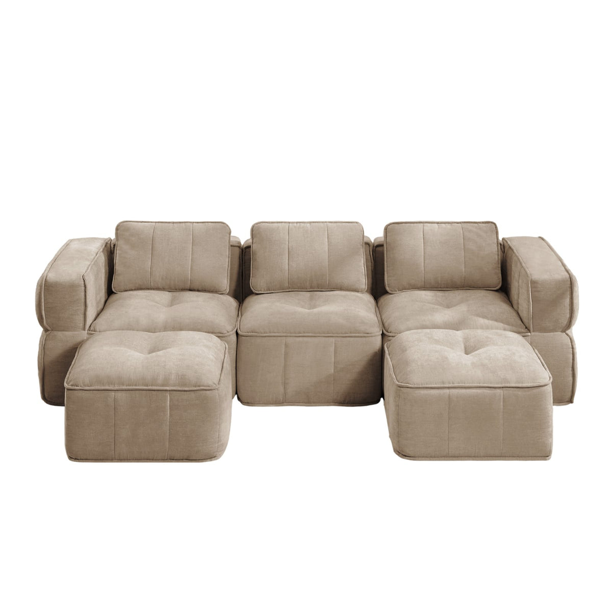 Canapé d'Angle en U en Polyester Sable avec 2 Poufs sable - vue 4