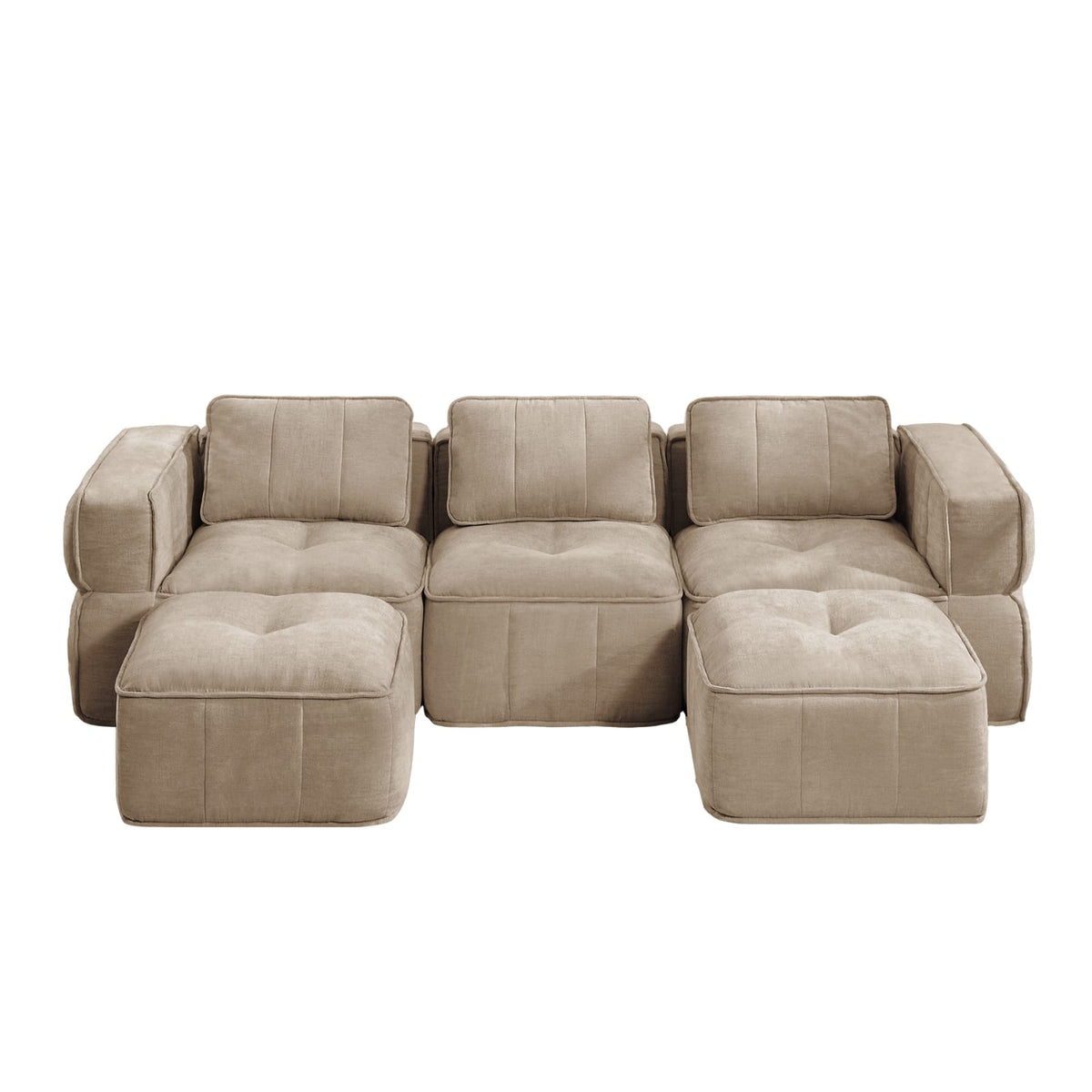 Canapé d'Angle en U en Polyester Sable avec 2 Poufs sable - vue 5