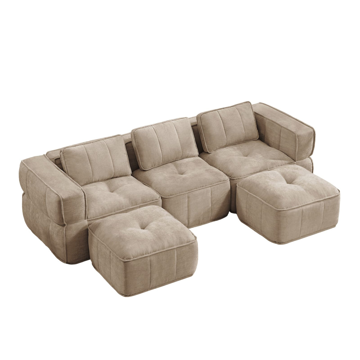 Canapé d'Angle en U en Polyester Sable avec 2 Poufs sable - vue 1
