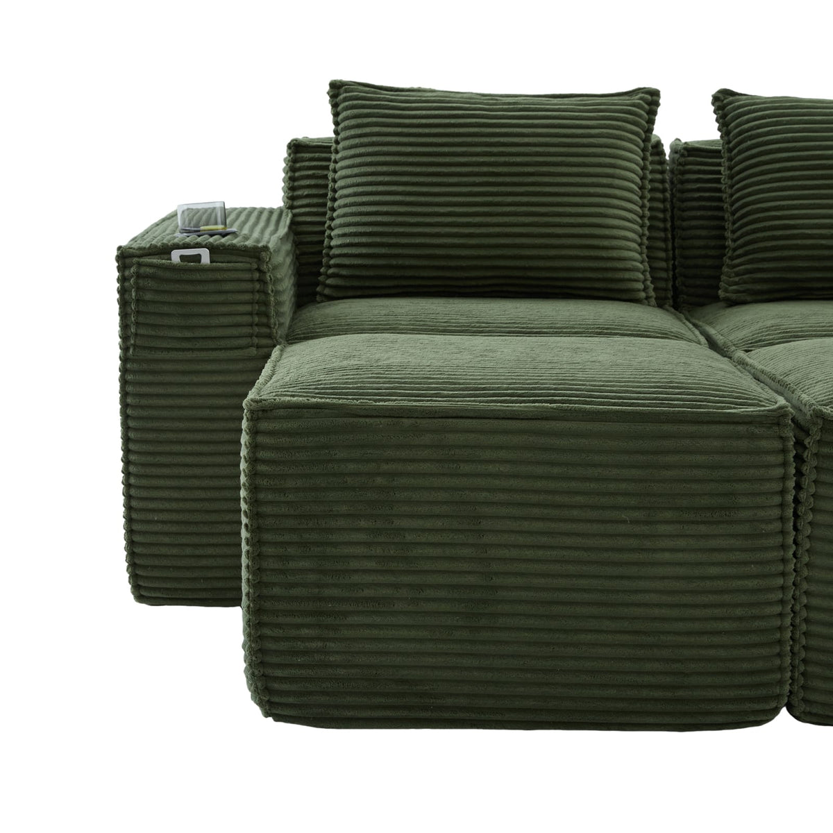 Canapé Modulable en Velours Côtelé Vert avec 2 Tabourets vert - vue 5