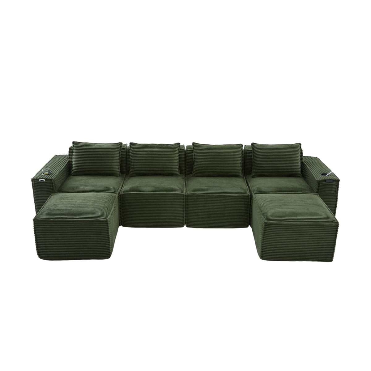 Canapé Modulable en Velours Côtelé Vert avec 2 Tabourets vert - vue 1