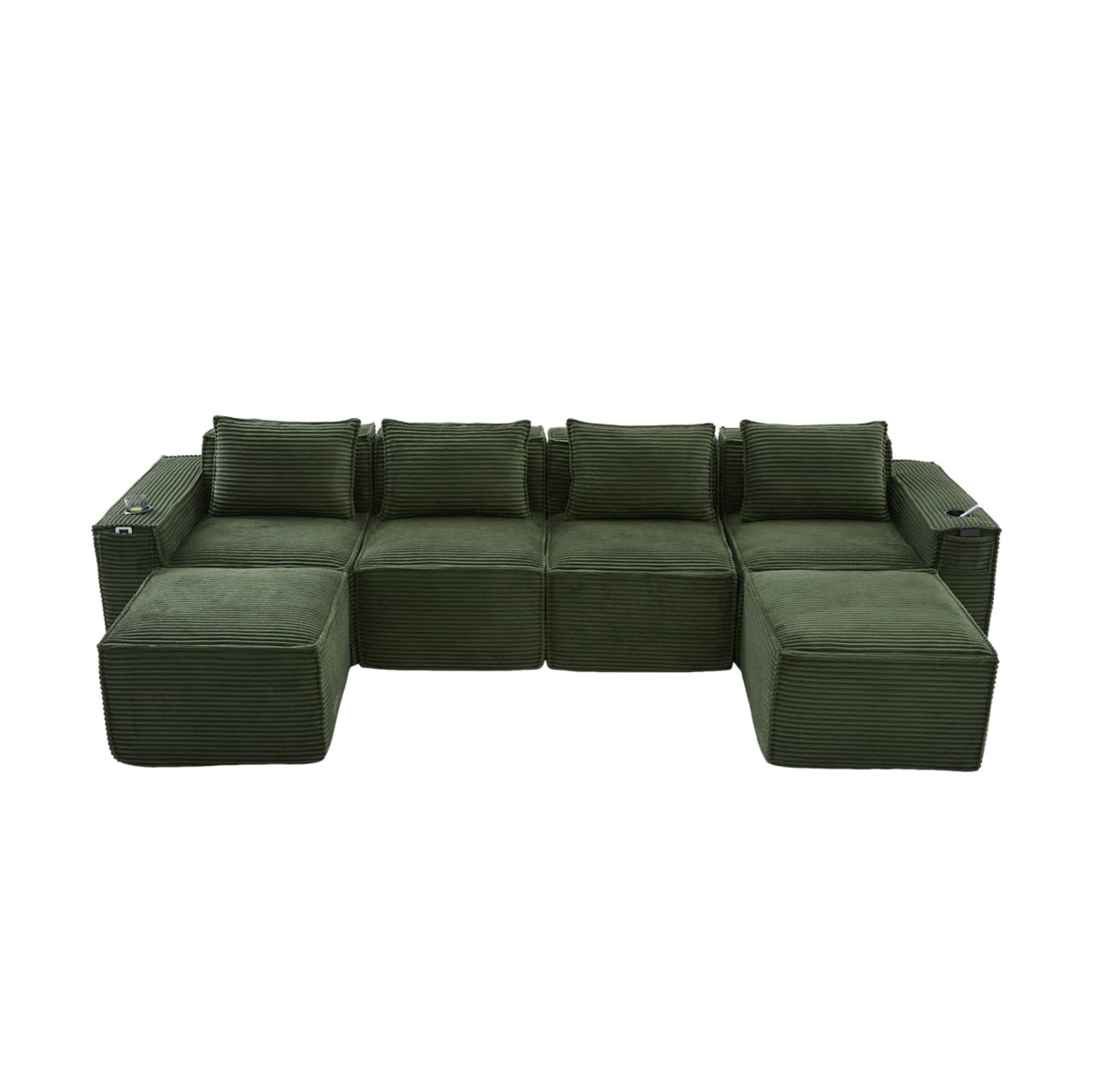 Canapé Modulable en Velours Côtelé Vert avec 2 Tabourets vert - vue 7
