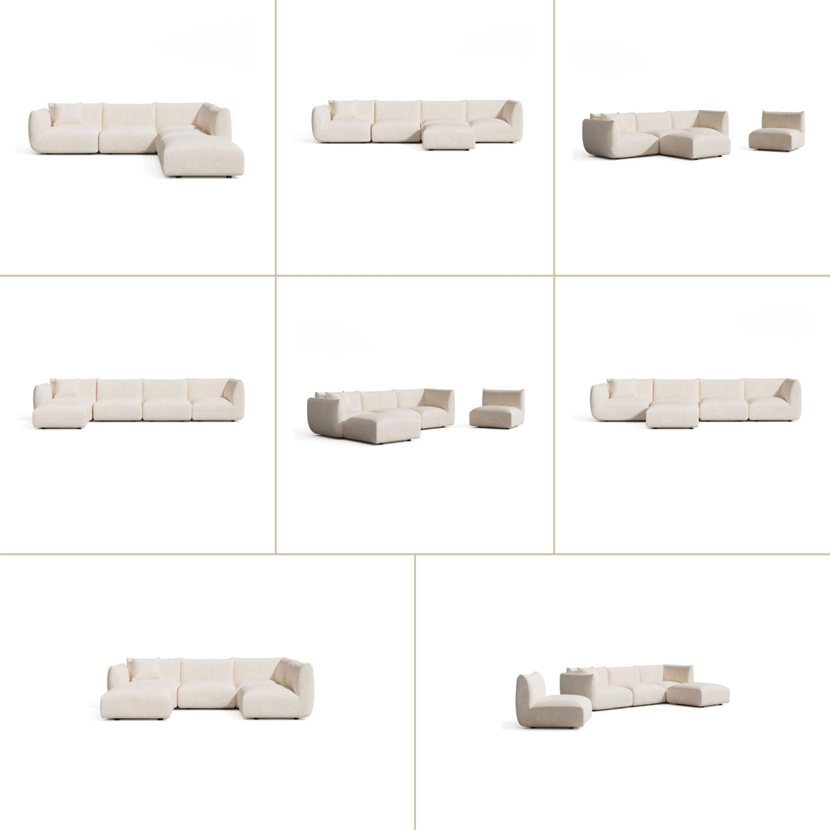 Canapé Grand Angle Droit Modulable en Velours Crème crème - vue 3