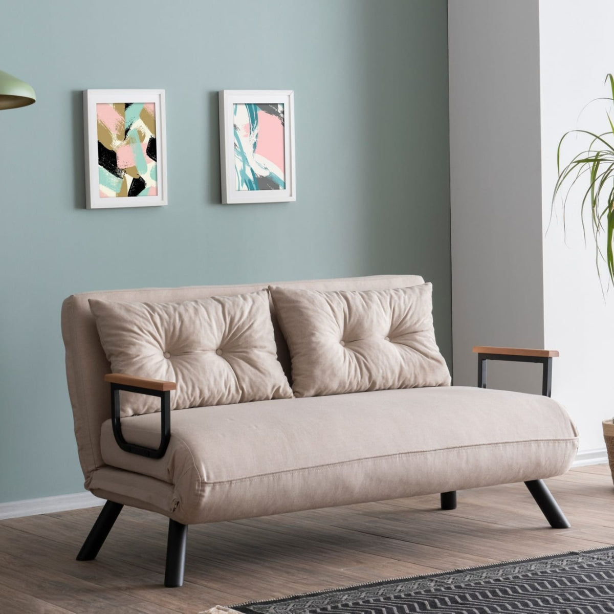 Canapé-Lit 2 Places Convertible en Tissu Beige 133 cm beige - vue 3