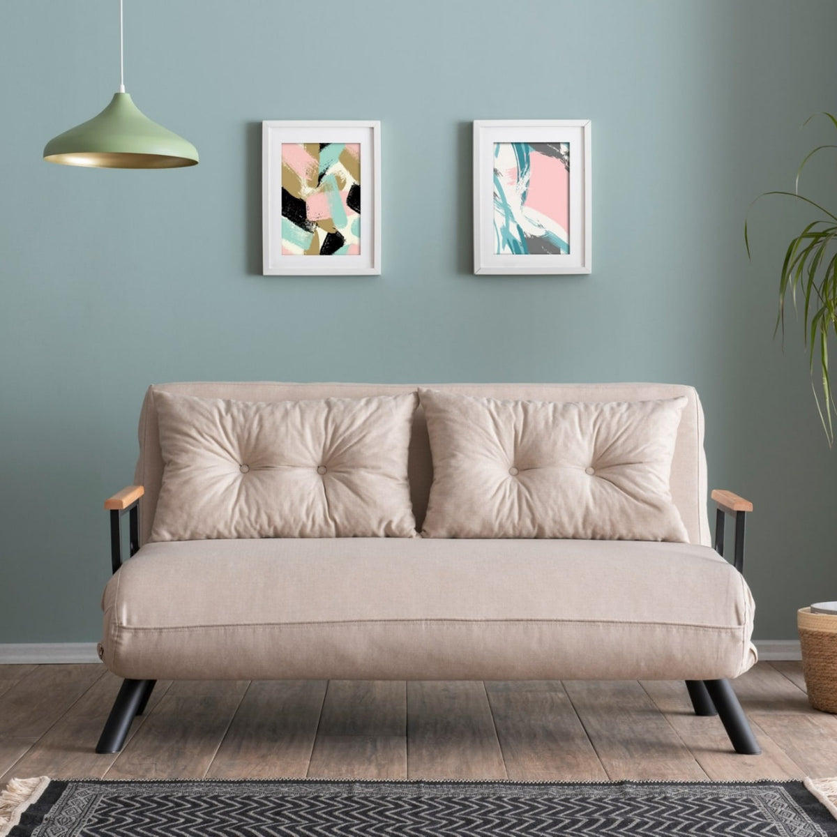 Canapé-Lit 2 Places Convertible en Tissu Beige 133 cm beige - vue 2
