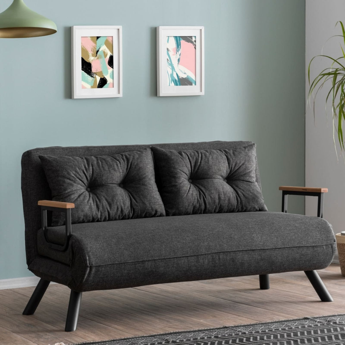 Canapé Lit 2 Places Convertible en Tissu Gris Foncé gris foncé - vue 2