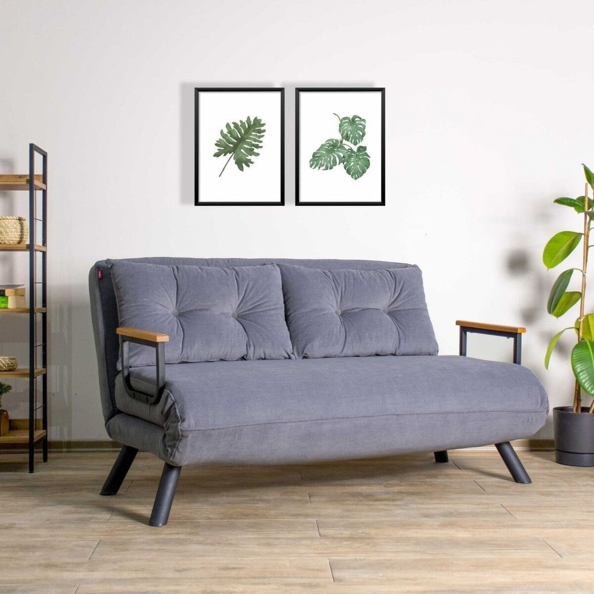 Canapé Lit 2 Places Convertible en Tissu Gris gris - vue 2