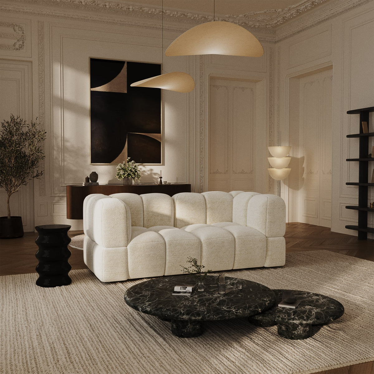 Canapé Modulable 3 Places en Velours Texturé Crème crème - vue 2