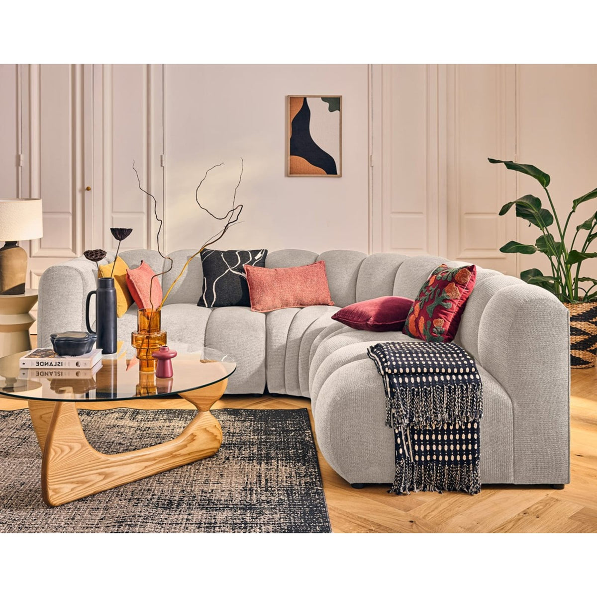 Canapé d'Angle Droit Modulable 4 Places en Tissu Texturé Beige beige - vue 2