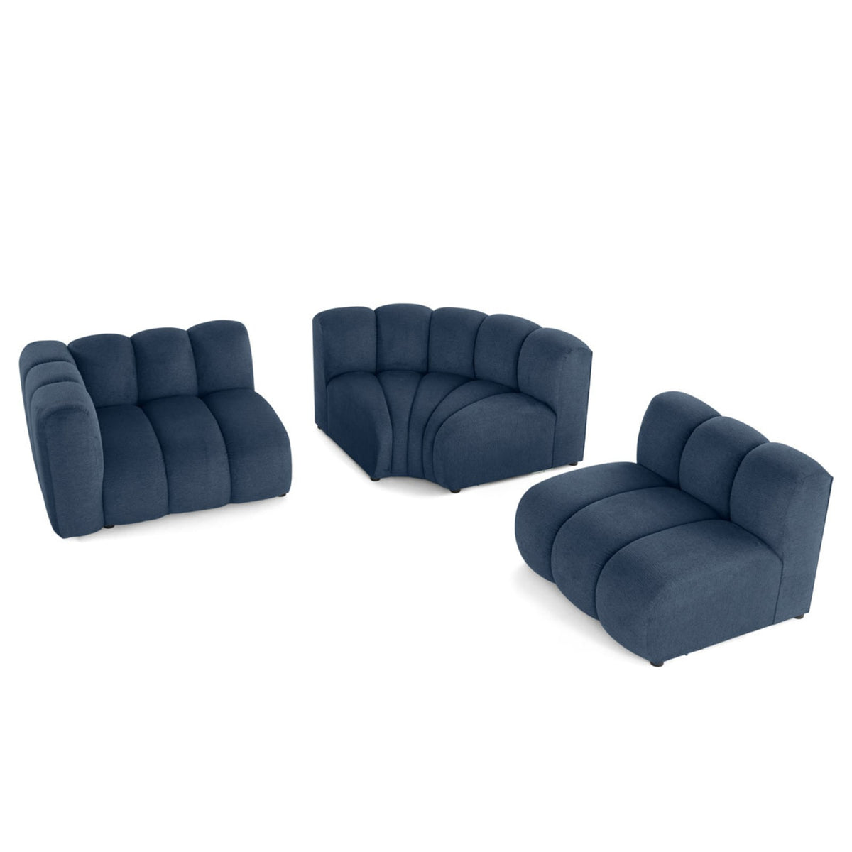 Canapé d'Angle Modulable 4 Places en Tissu Texturé Bleu bleu - vue 3