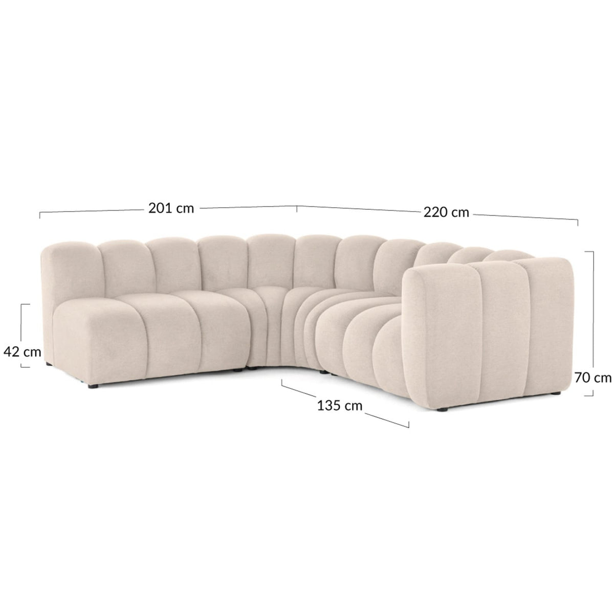 Canapé Modulable 4 Places Angle Gauche en Tissu Texturé Beige beige - vue 7