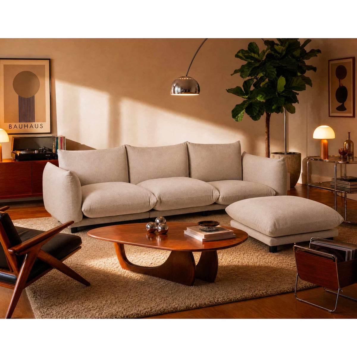 Canapé d'Angle Modulable 4 Places en Velours Texturé Beige beige - vue 2