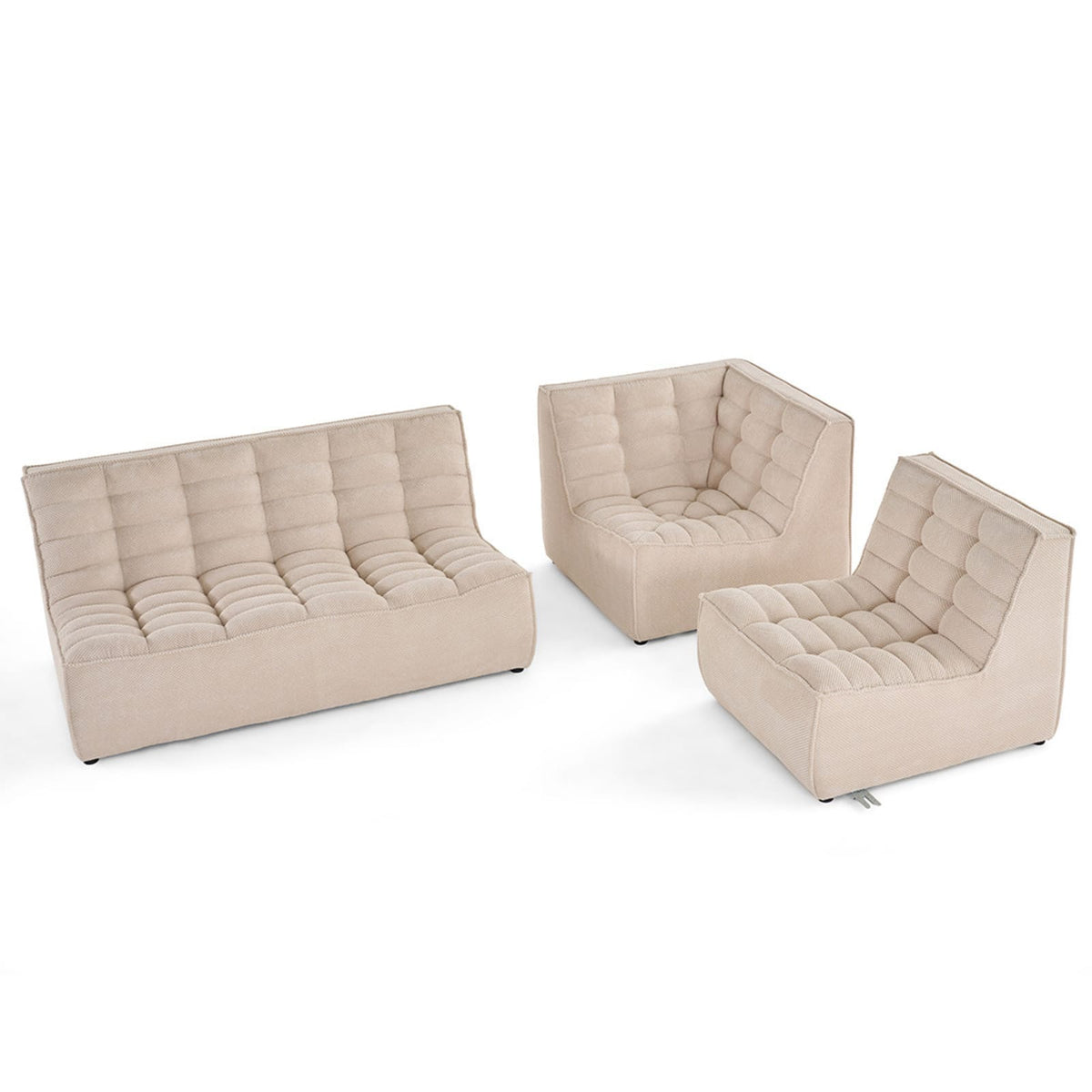 Canapé Modulable 4 Places Angle Réversible en Velours Texturé Beige beige - vue 3