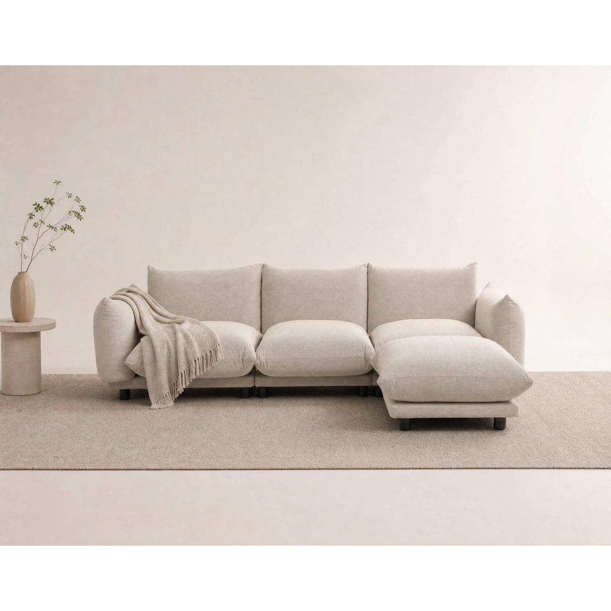 Canapé d'Angle Modulable 4 Places en Velours Texturé Beige beige - vue 3