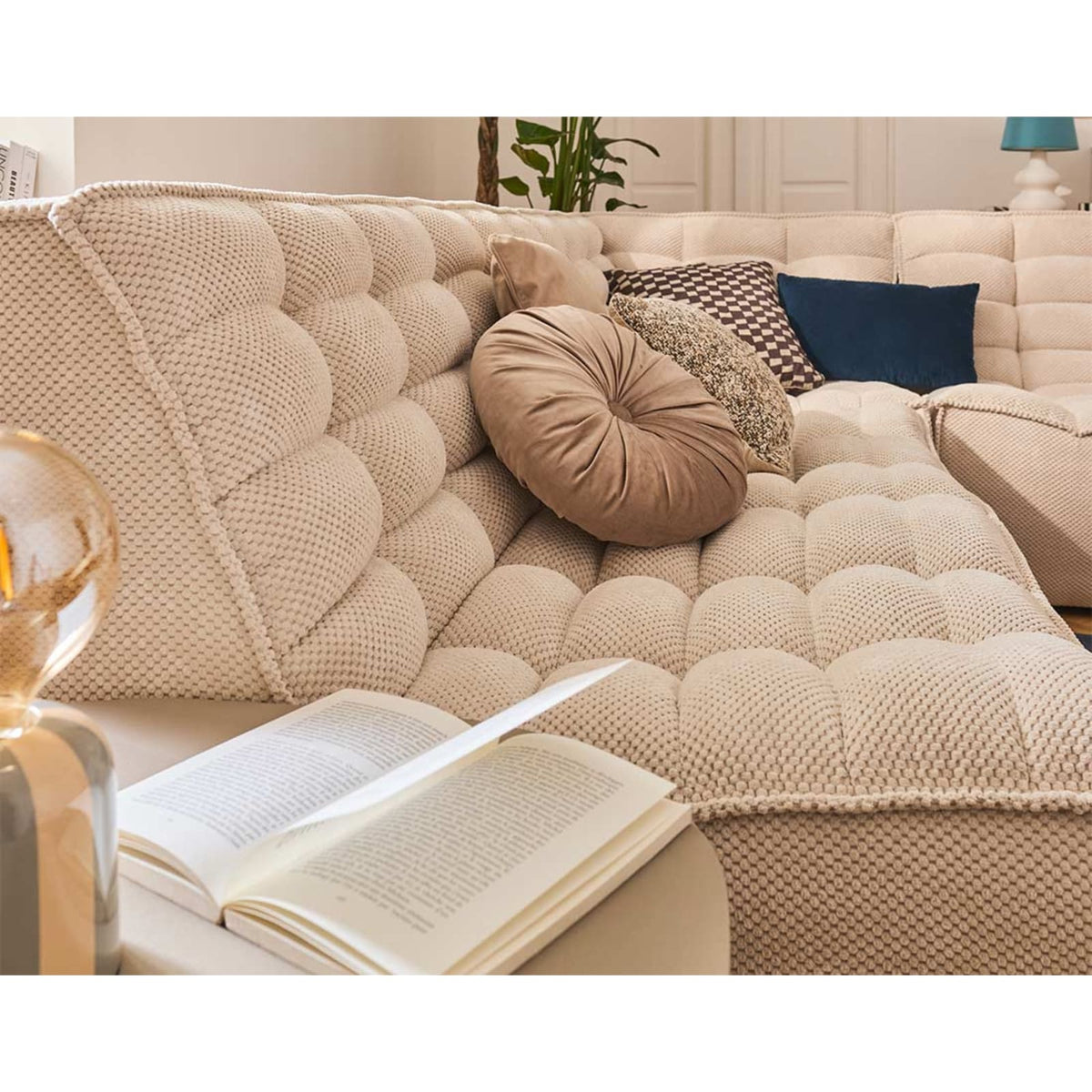 Canapé Modulable 4 Places Angle Réversible en Velours Texturé Beige beige - vue 5