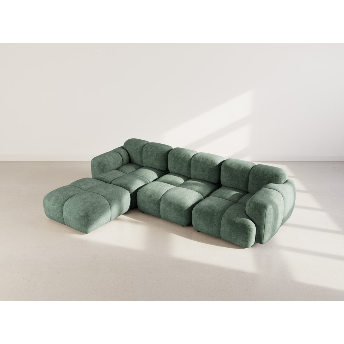 Canapé Modulable 4 Places Angle Réversible en Velours Texturé Vert vert - vue 5