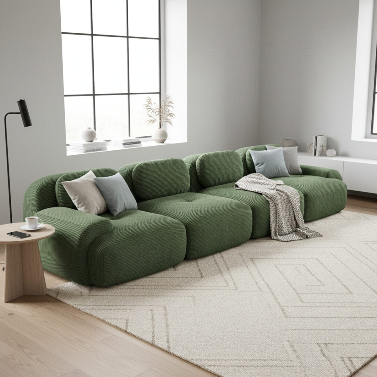Canapé Modulable 4 Places avec Méridienne en Velours Côtelé Vert vert - vue 5