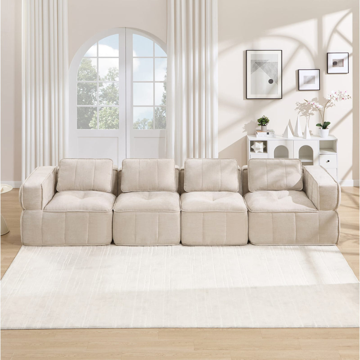 Canapé Modulable 4 Places en Polyester Beige beige - vue 2
