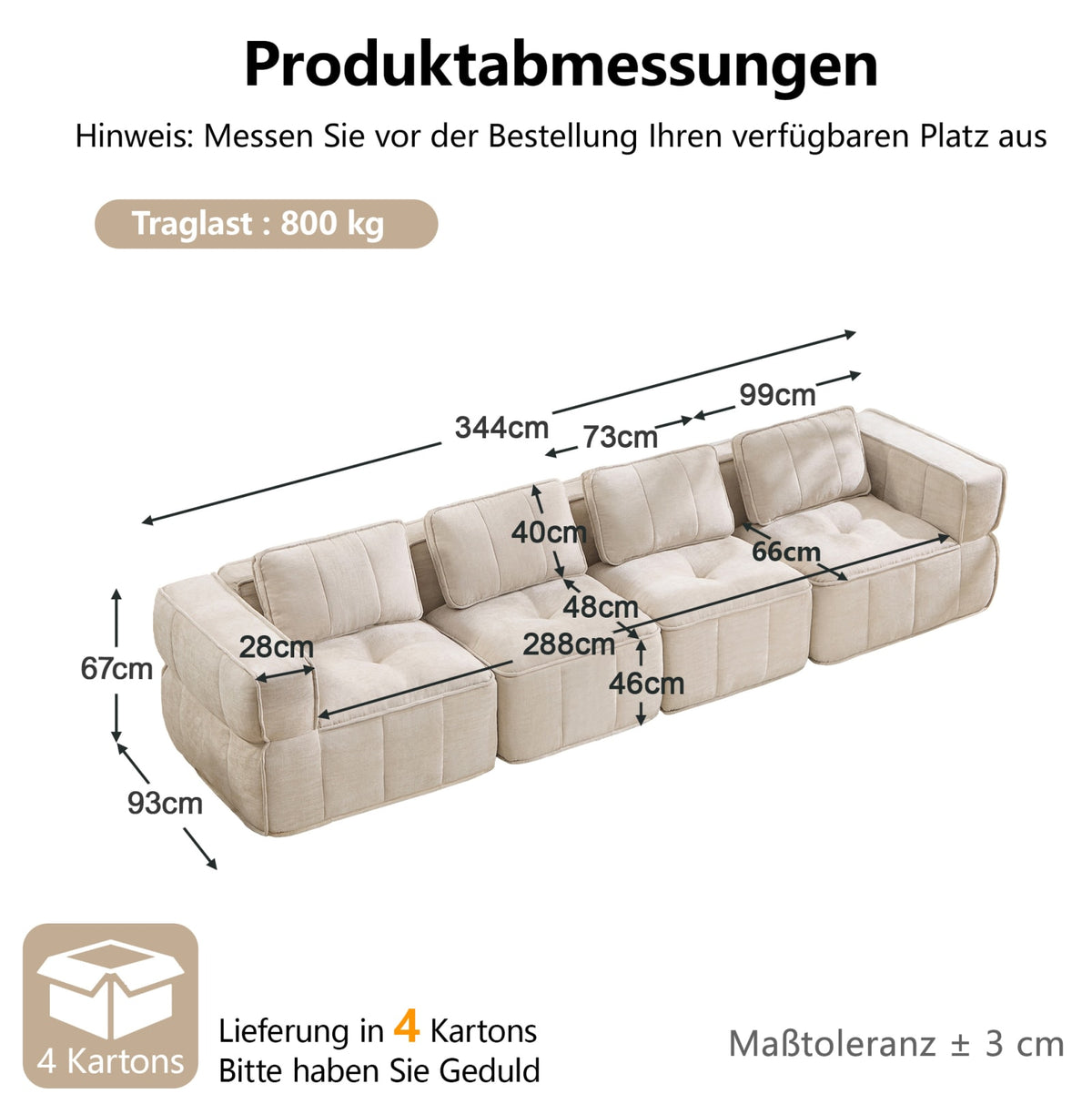 Canapé Modulable 4 Places en Polyester Beige beige - vue 6