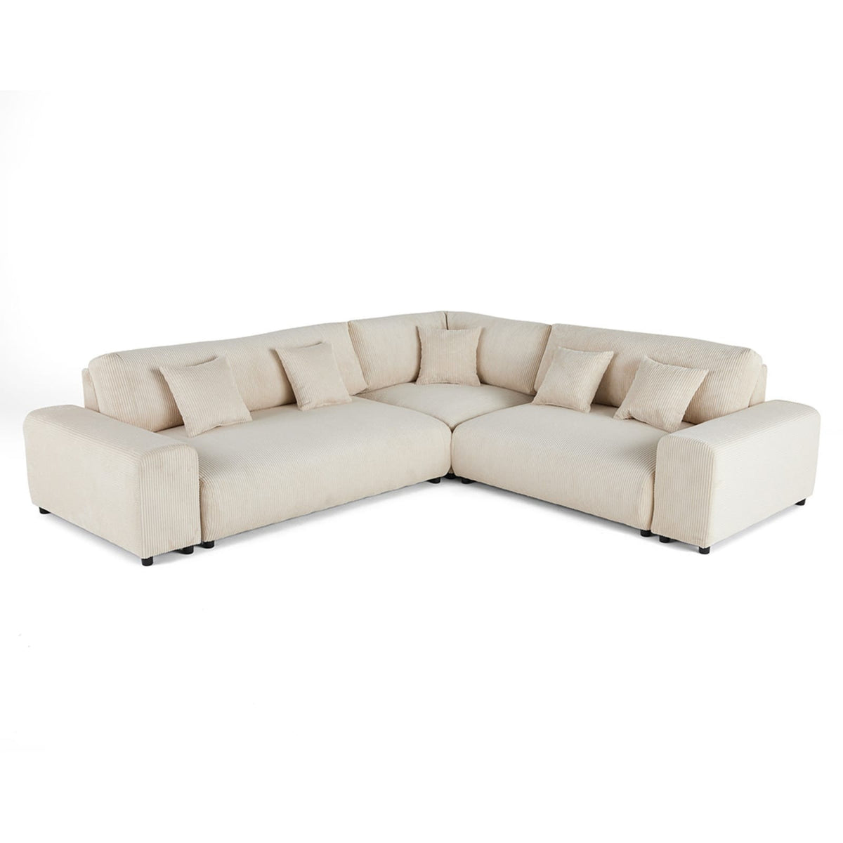 Canapé d'Angle Modulable 5 Places en Velours Côtelé Beige beige - vue 6