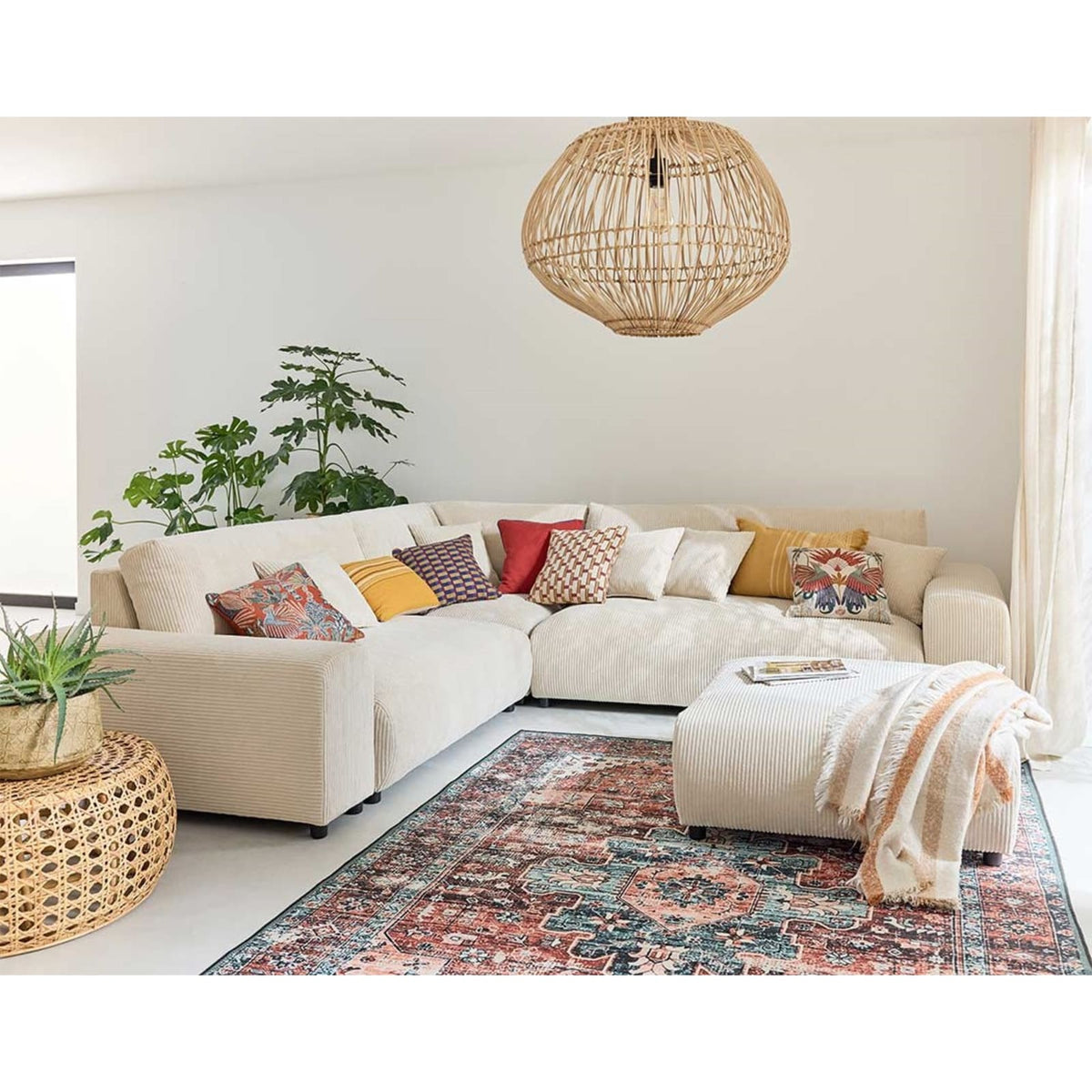 Canapé Modulable 5 Places en Velours Côtelé Beige beige - vue 2