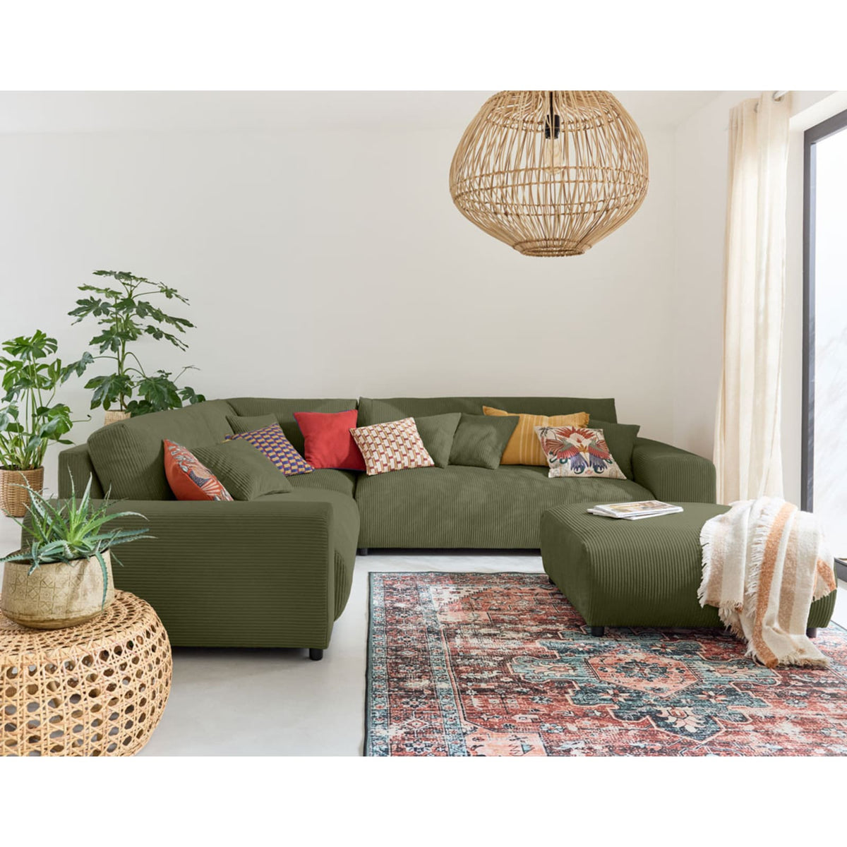 Canapé d'Angle Gauche Modulable en Velours Côtelé Vert vert - vue 3