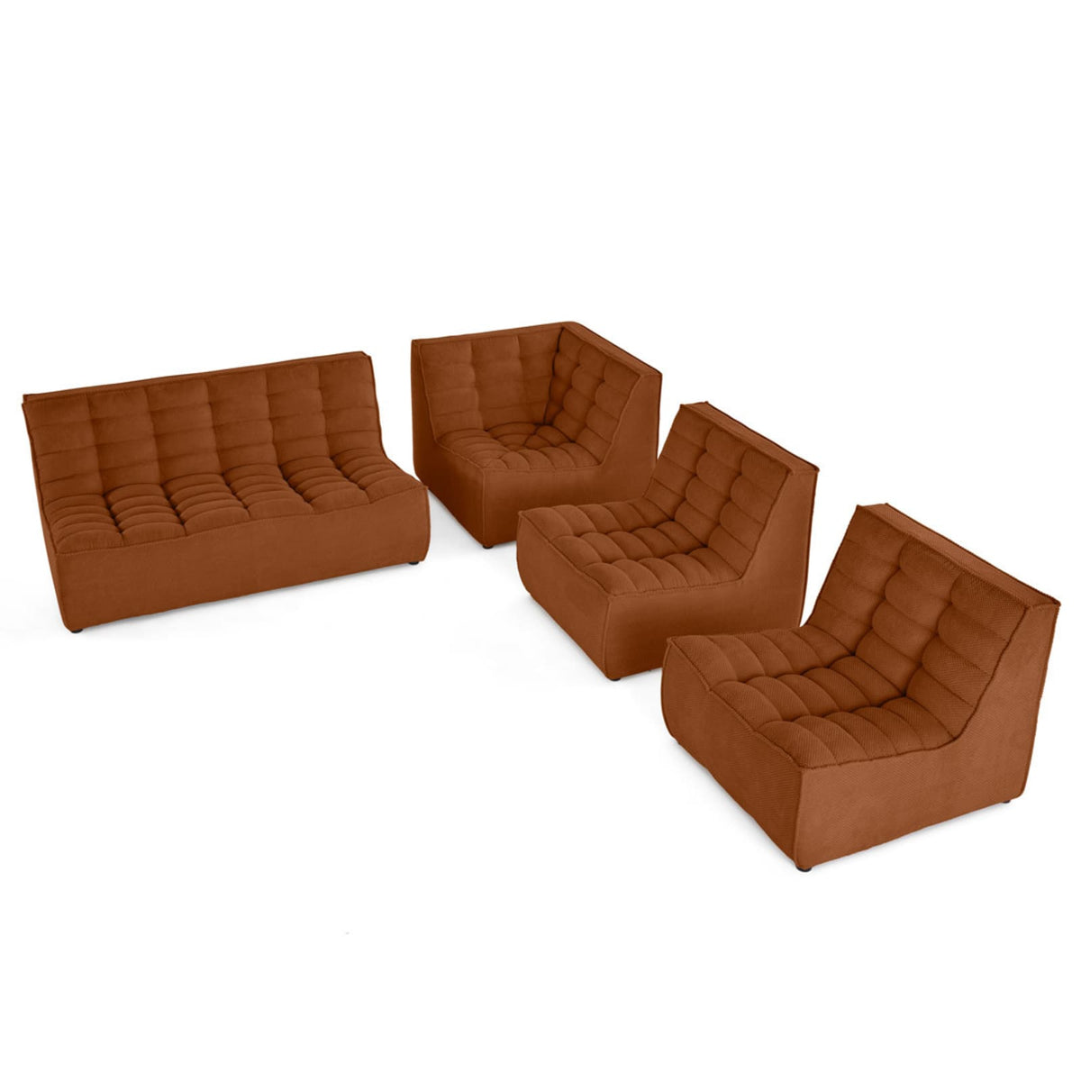 Canapé d'Angle Modulable 5 Places en Velours Texturé Terracotta terracotta - vue 3