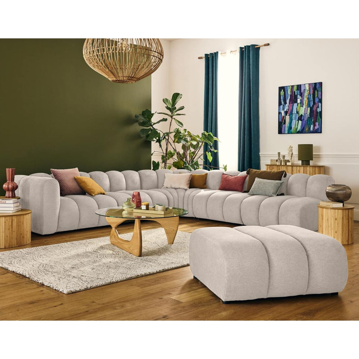 Canapé Modulable 5 Places en Tissu Texturé Beige beige - vue 2