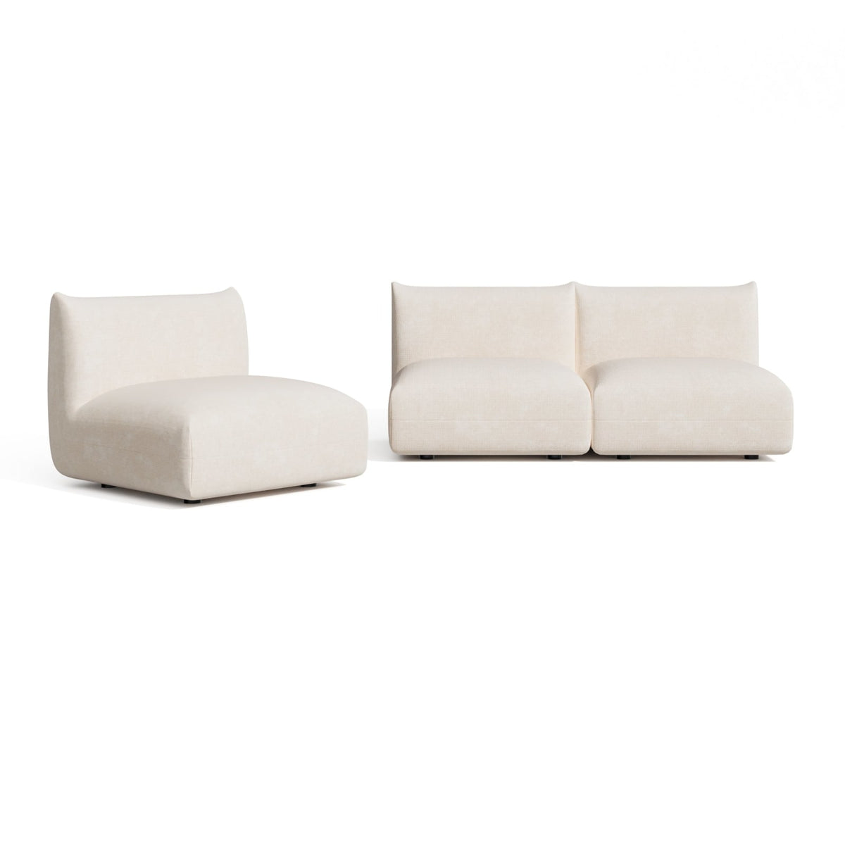 Canapé Modulable 5 Places en Velours Chenillé Crème crème - vue 4