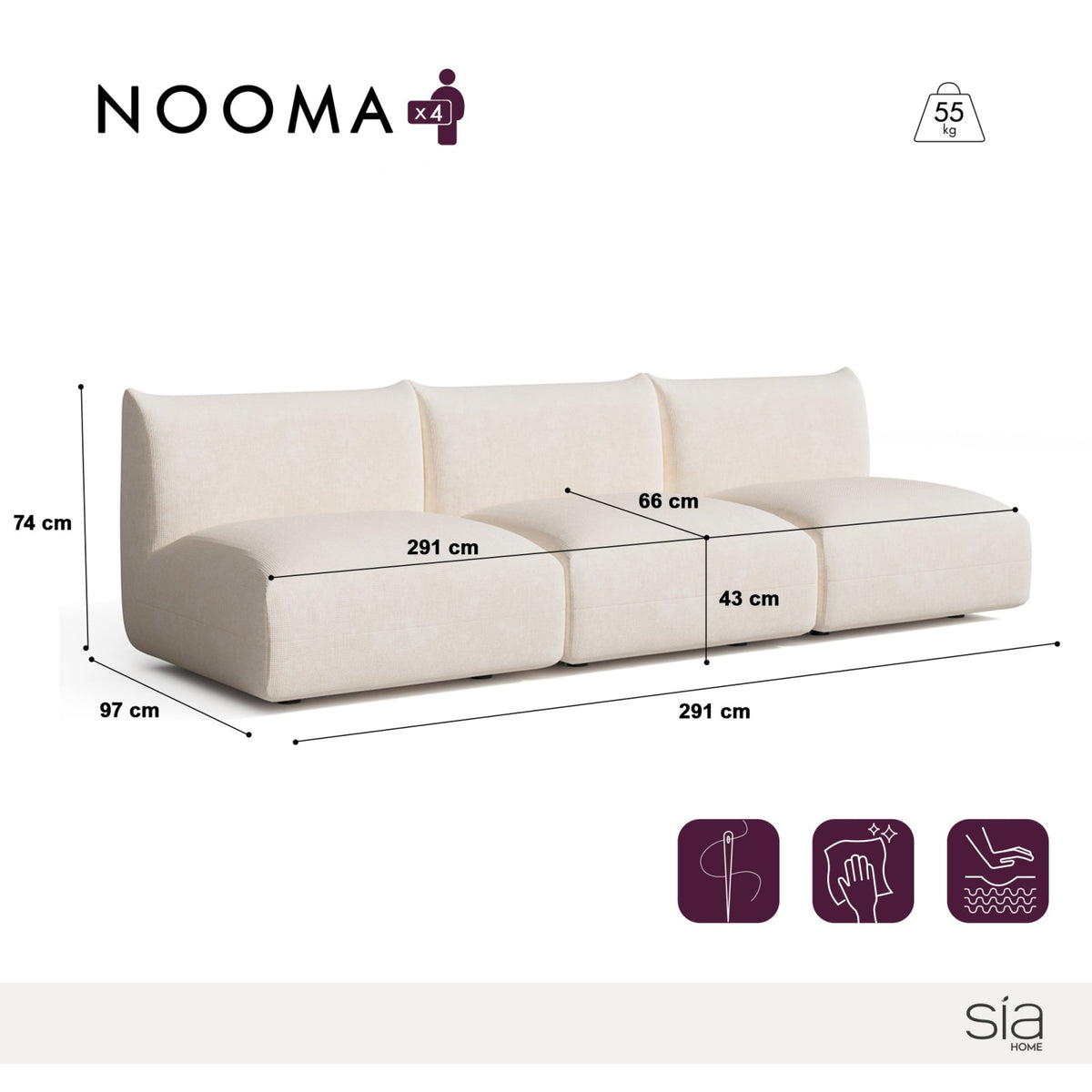 Canapé Modulable 5 Places en Velours Chenillé Crème crème - vue 6