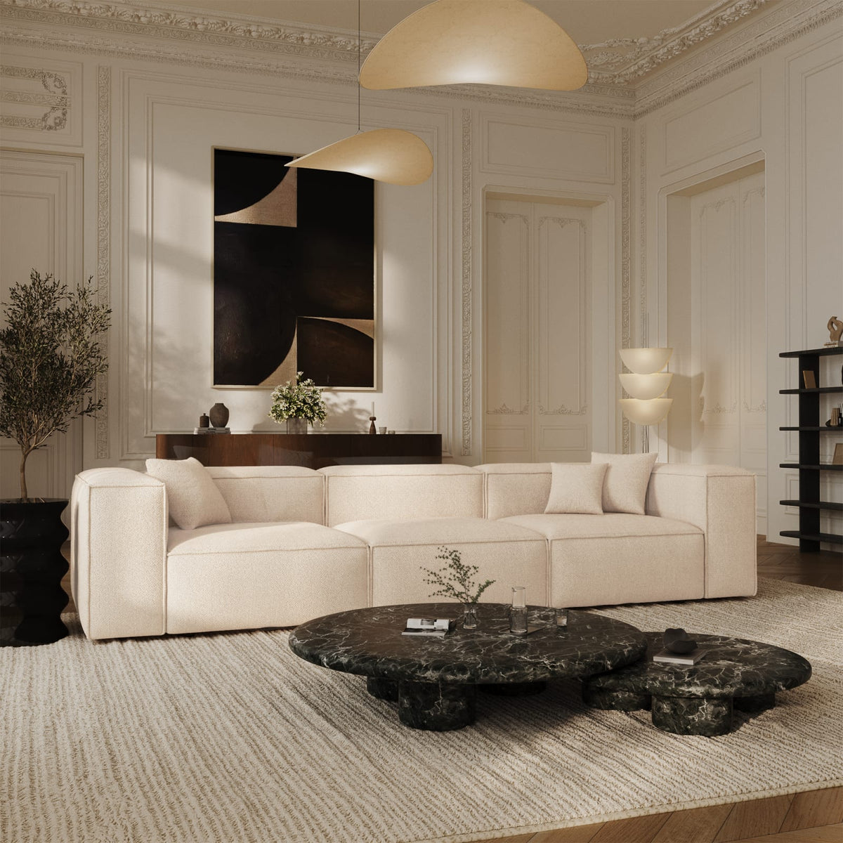 Canapé Modulable 5 Places en Velours Chenillé Crème 332 cm crème - vue 2