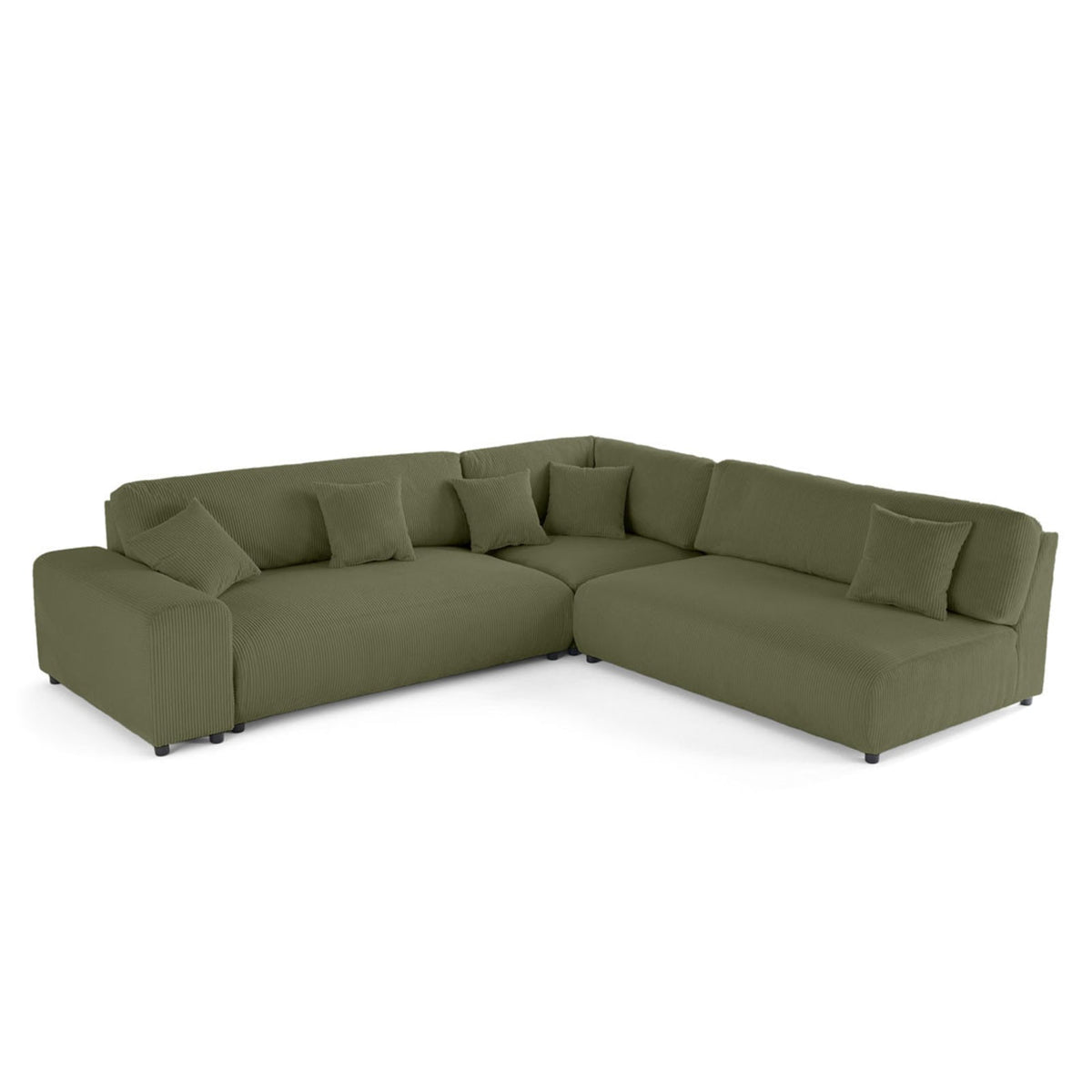 Canapé Modulable 6 Places Angle Droit en Velours Côtelé Vert vert - vue 5