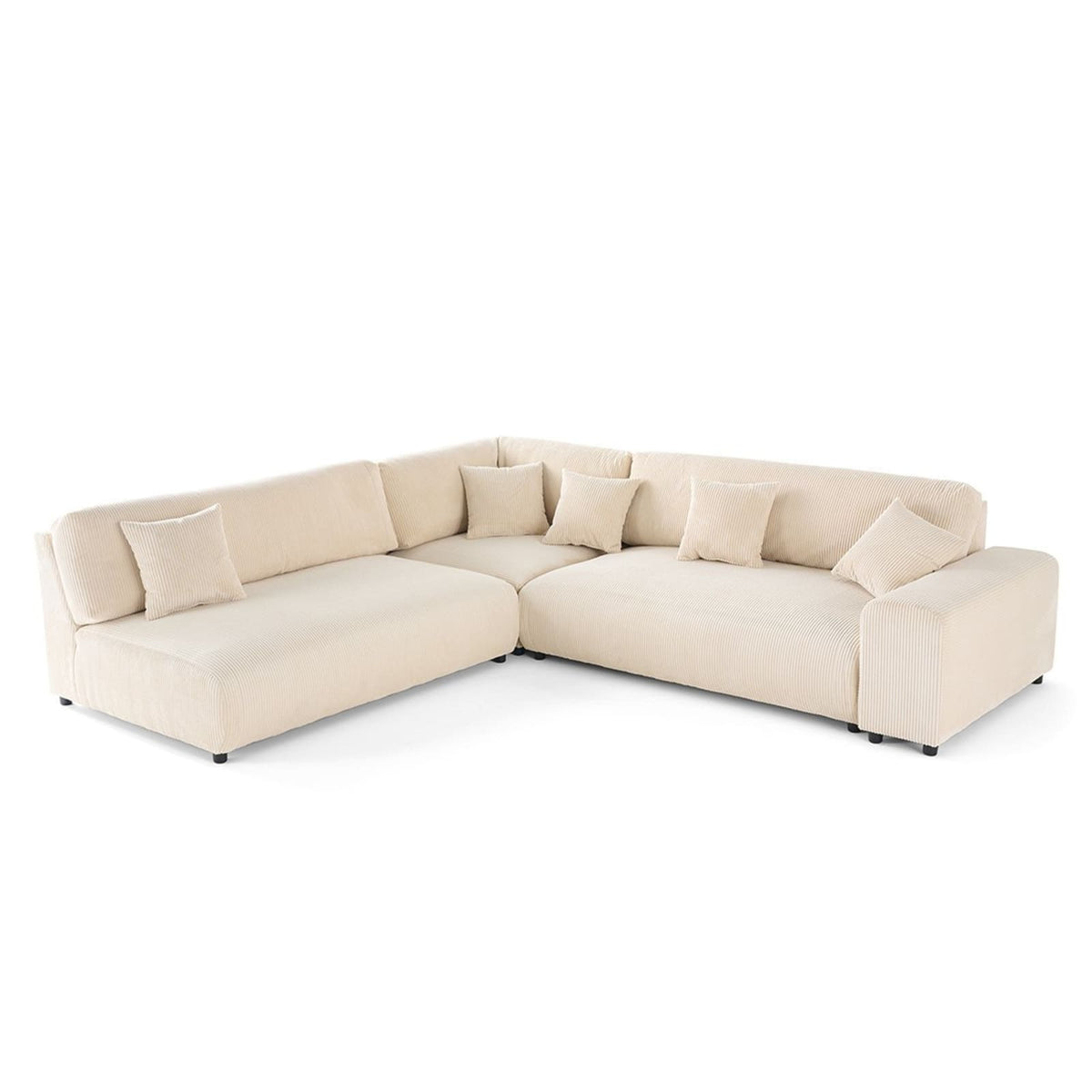 Canapé d'Angle Modulable 6 Places en Velours Côtelé Beige beige - vue 5