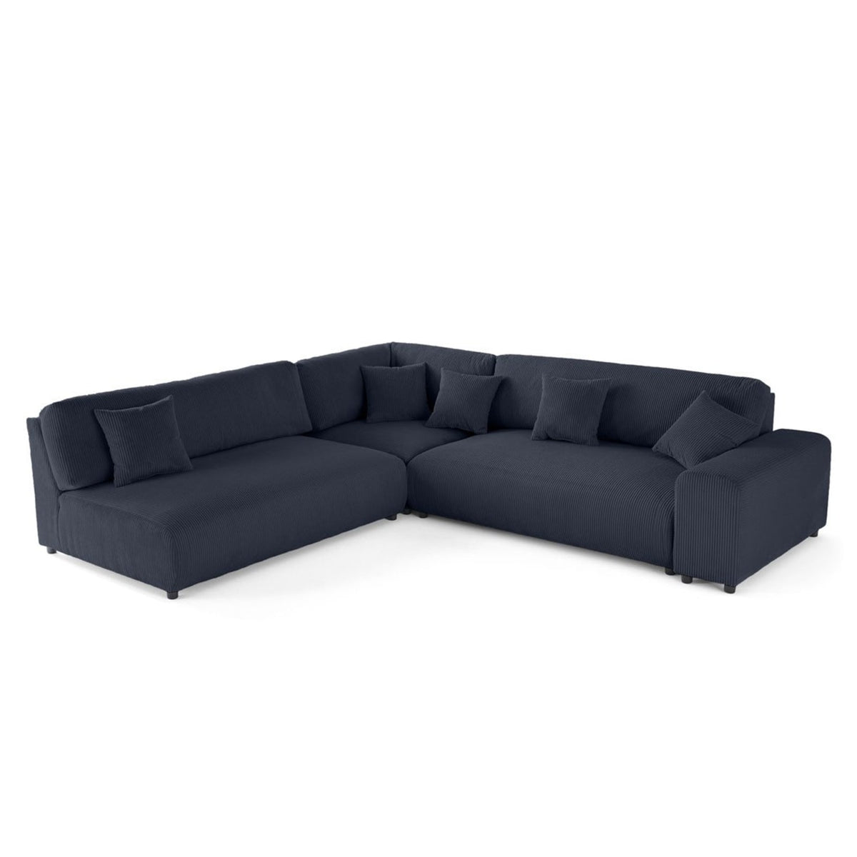 Canapé Modulable 6 Places Angle Gauche en Velours Côtelé Bleu Nuit bleu nuit - vue 5