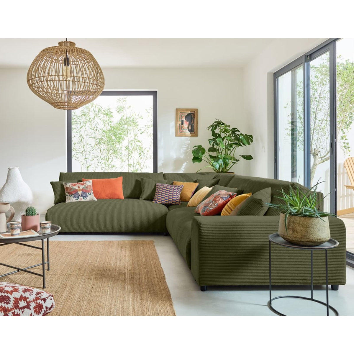 Canapé d'Angle Gauche Modulable en Velours Côtelé Vert vert - vue 3