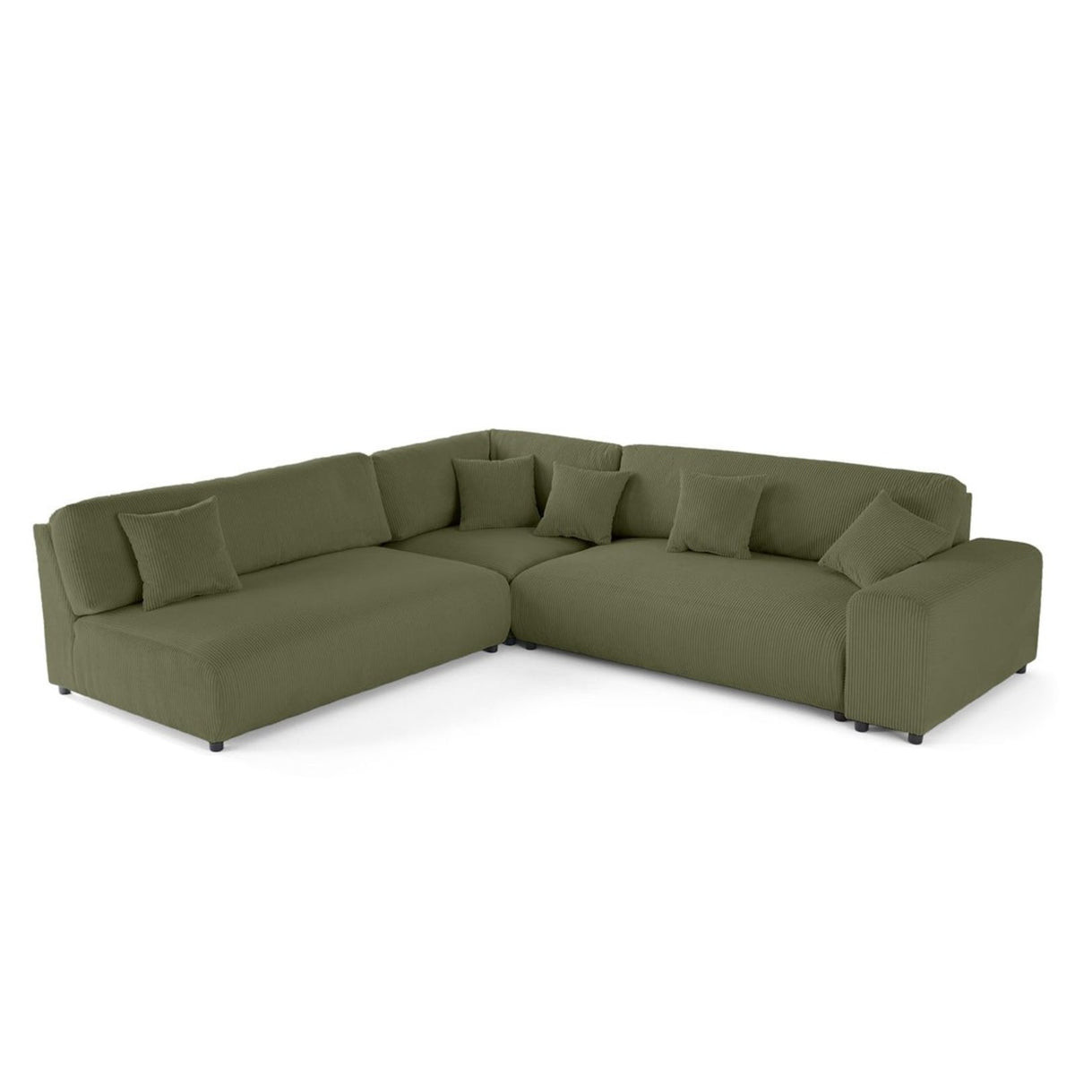 Canapé d'Angle Gauche Modulable en Velours Côtelé Vert vert - vue 5