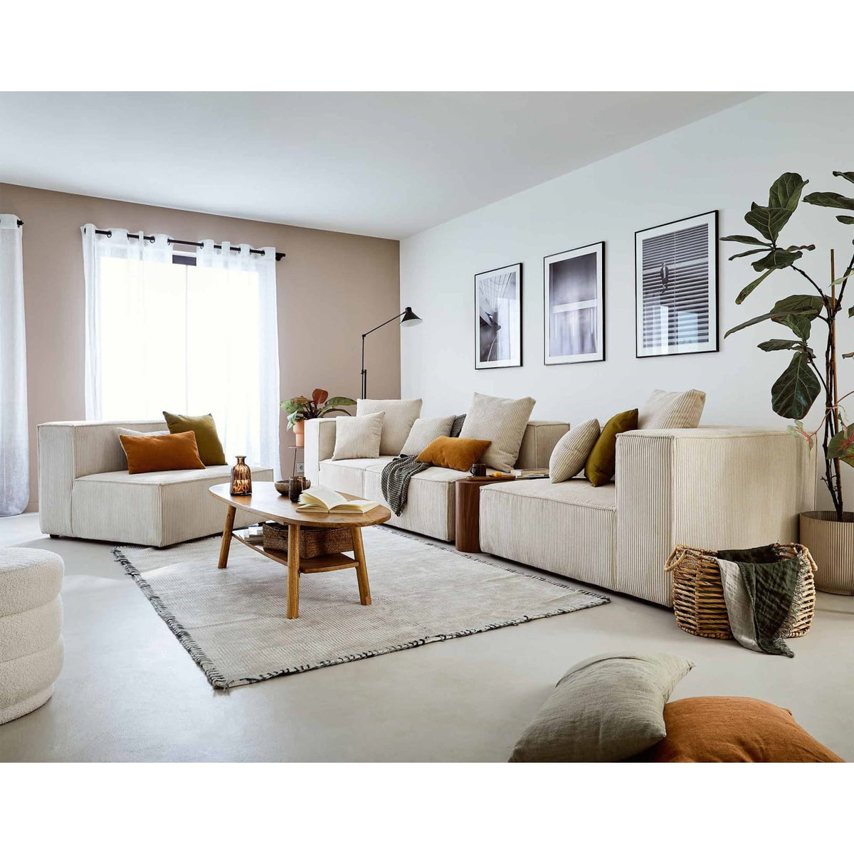 Canapé Modulable 6 Places en Velours Côtelé Beige beige - vue 6