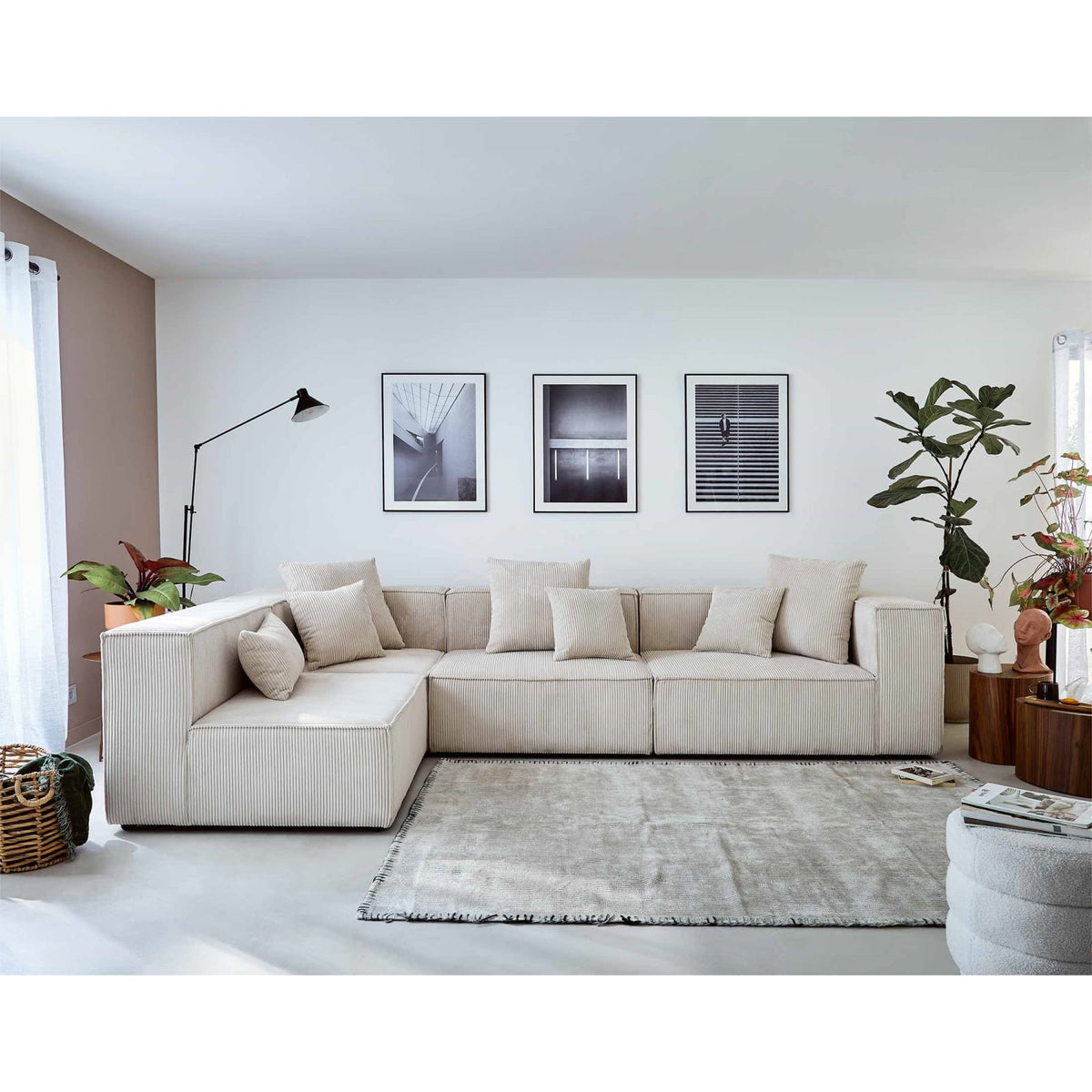 Canapé Modulable 6 Places en Velours Côtelé Beige beige - vue 2