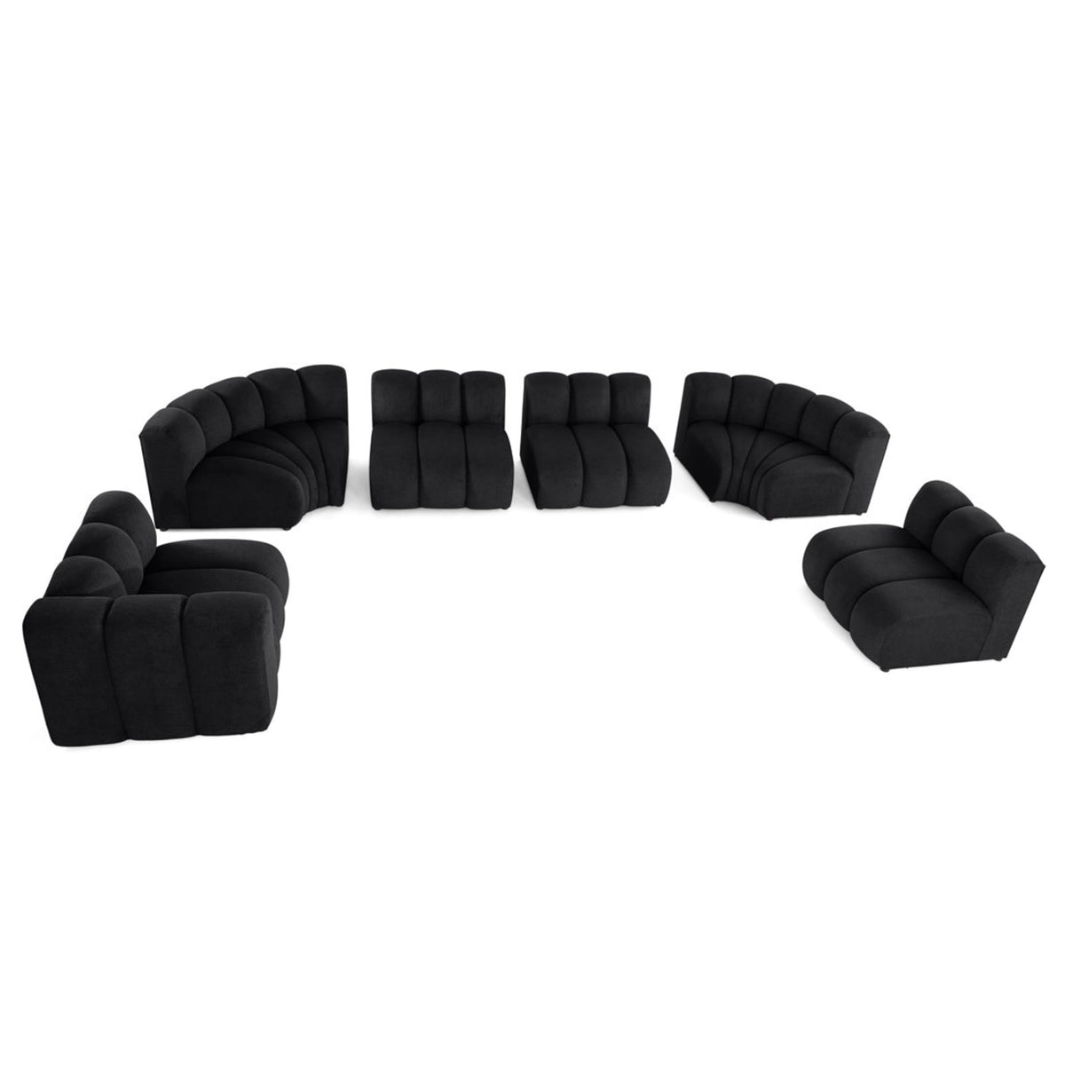 Canapé Modulable 7 Places en Tissu Texturé Noir noir - vue 3