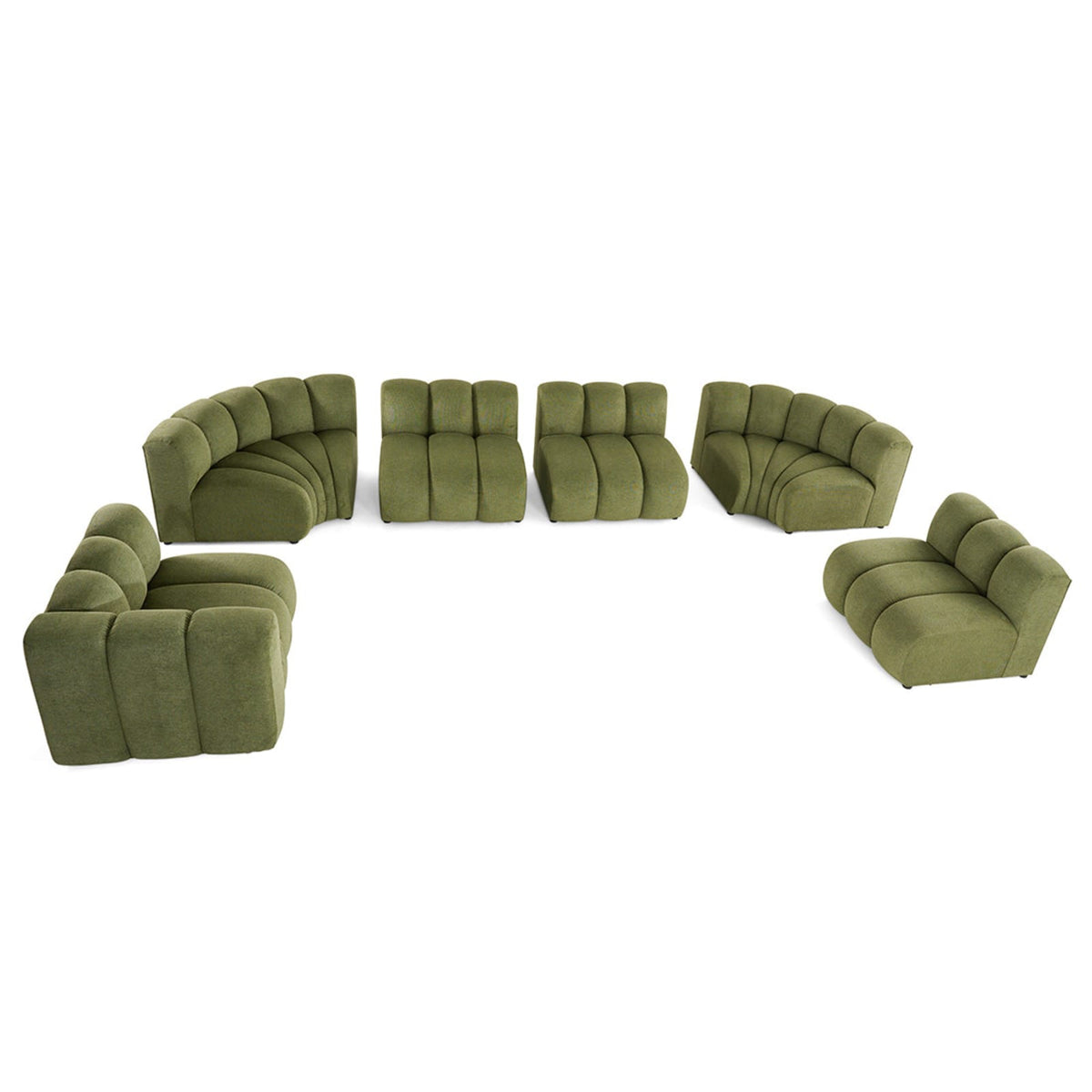 Canapé d'Angle Modulable 7 Places en Tissu Texturé Vert vert - vue 3