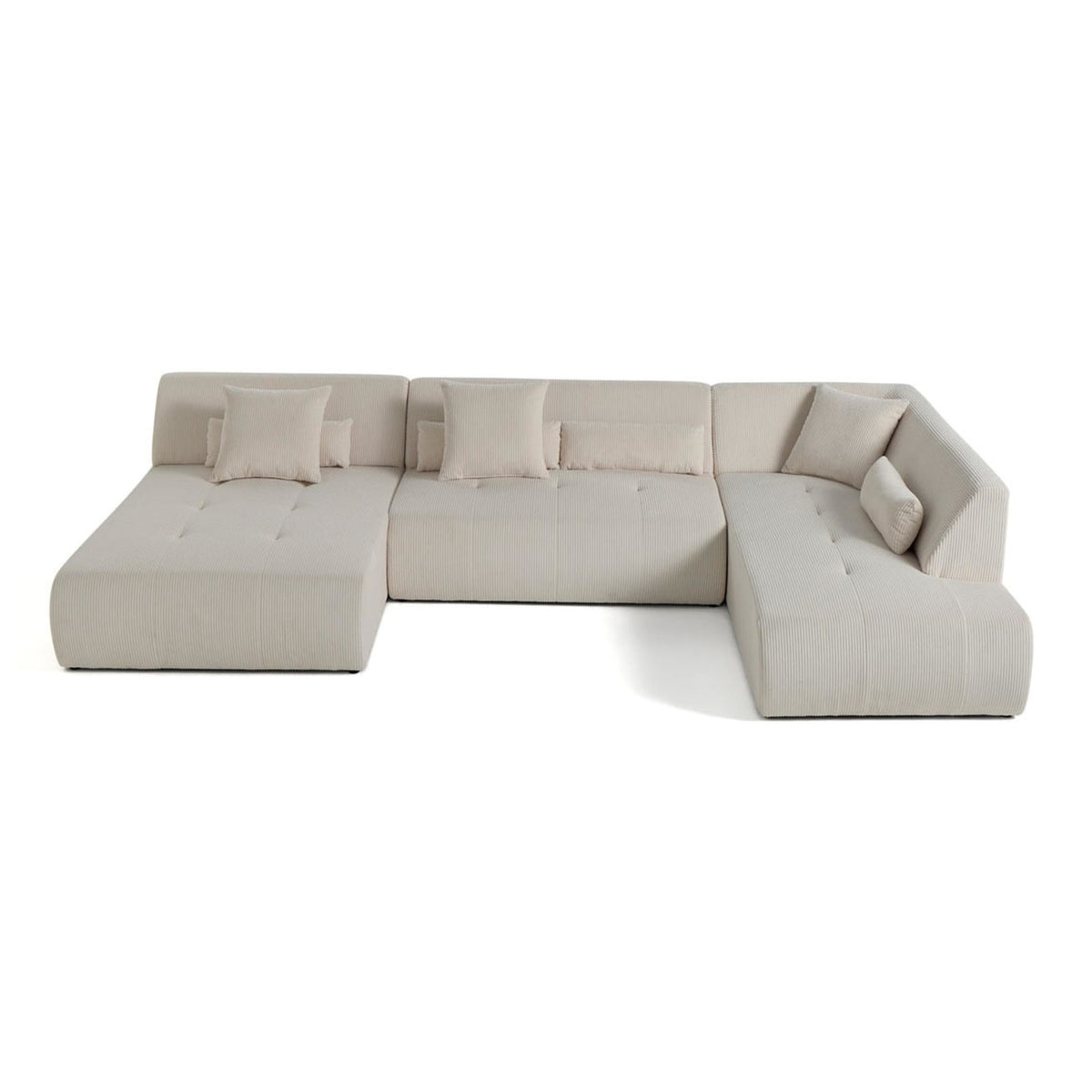 Canapé Modulable 7 Places Angle Droit en Velours Côtelé Beige beige - vue 1