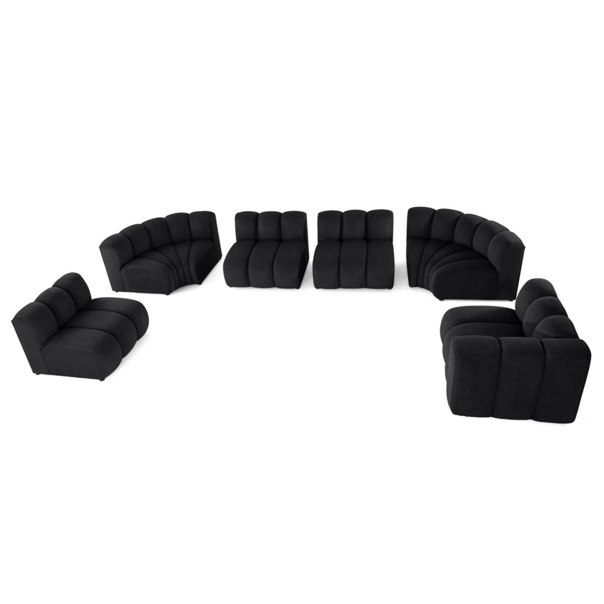 Canapé Modulable d'Angle Gauche 7 Places en Tissu Texturé Noir noir - vue 3