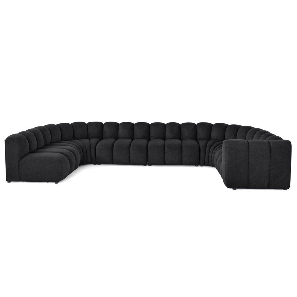 Canapé Modulable d'Angle Gauche 7 Places en Tissu Texturé Noir noir - vue 1