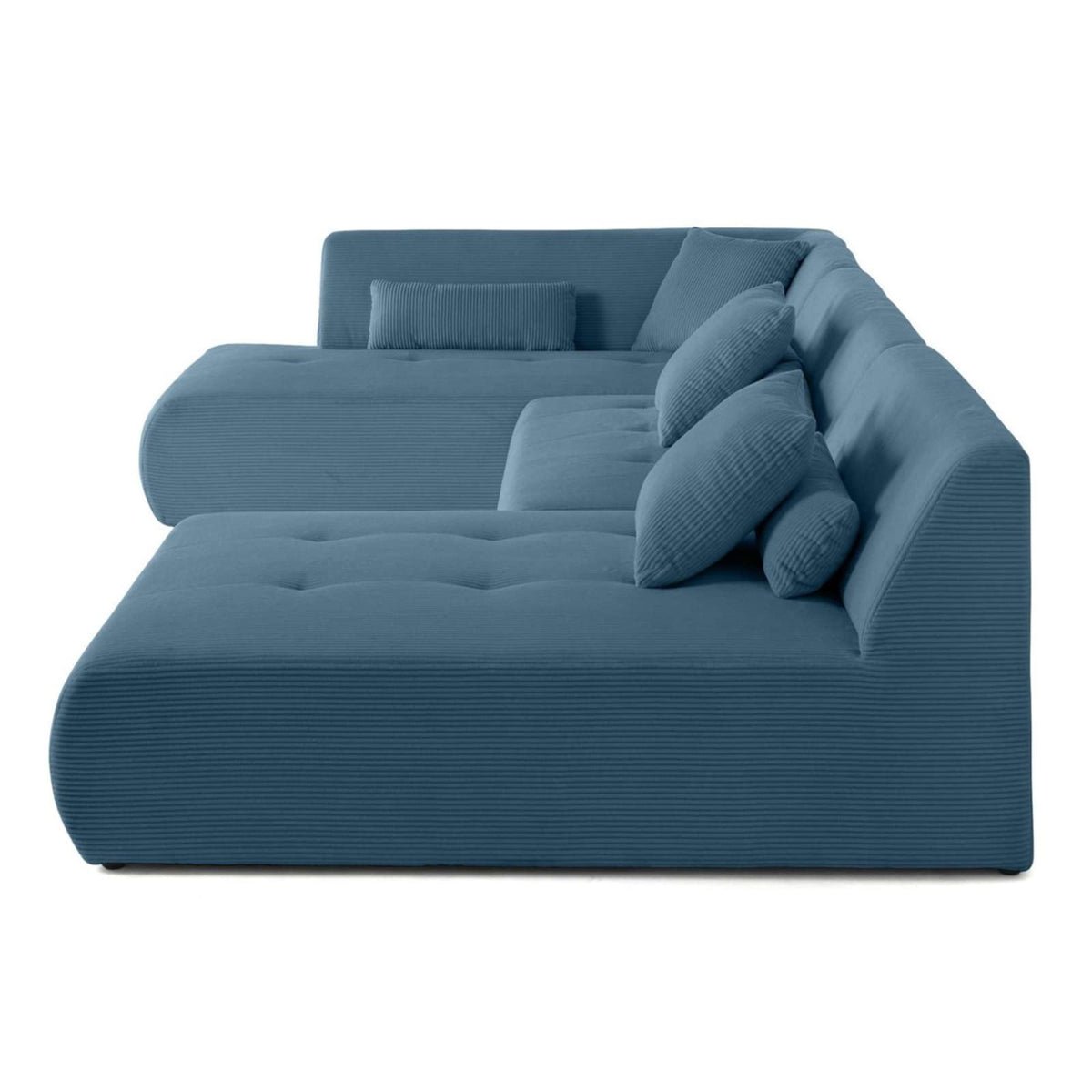 Canapé Modulable 7 Places Angle Gauche en Velours Côtelé Bleu bleu - vue 6