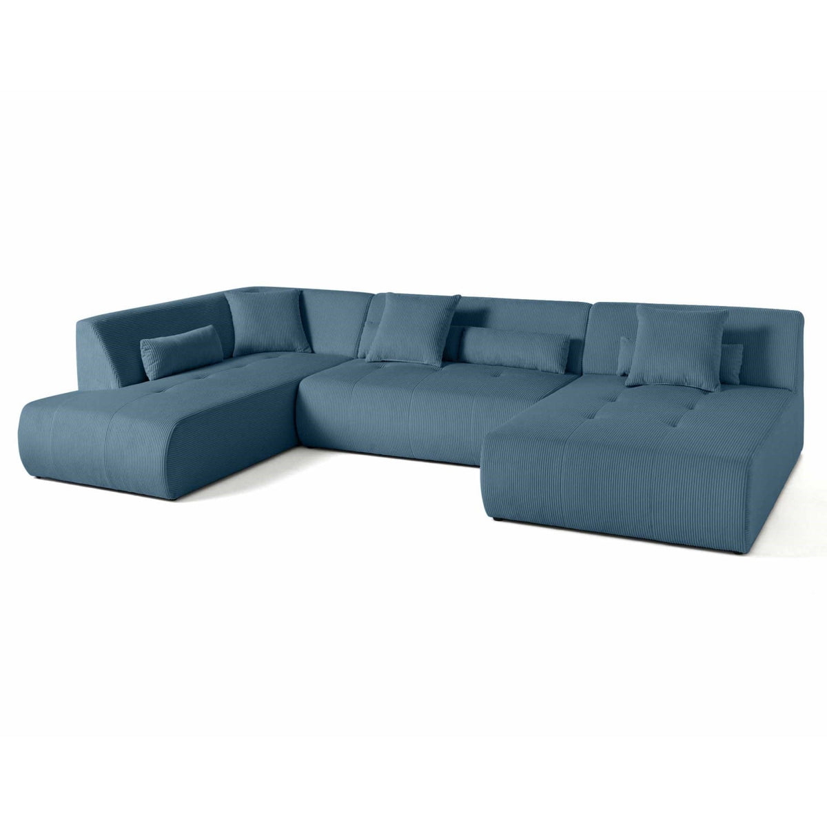 Canapé Modulable 7 Places Angle Gauche en Velours Côtelé Bleu bleu - vue 5