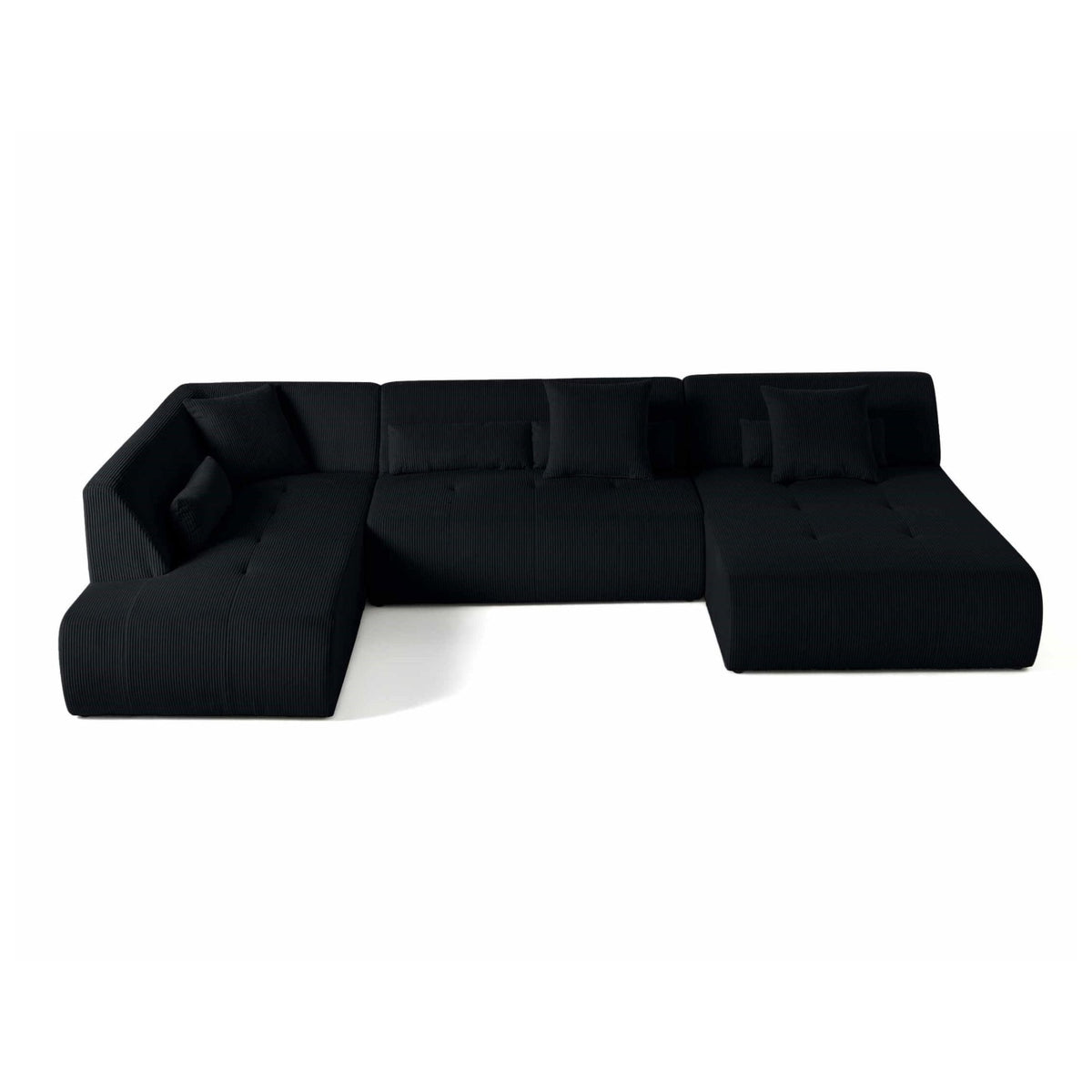 Canapé Modulable 7 Places Angle Gauche en Velours Côtelé Noir noir - vue 1