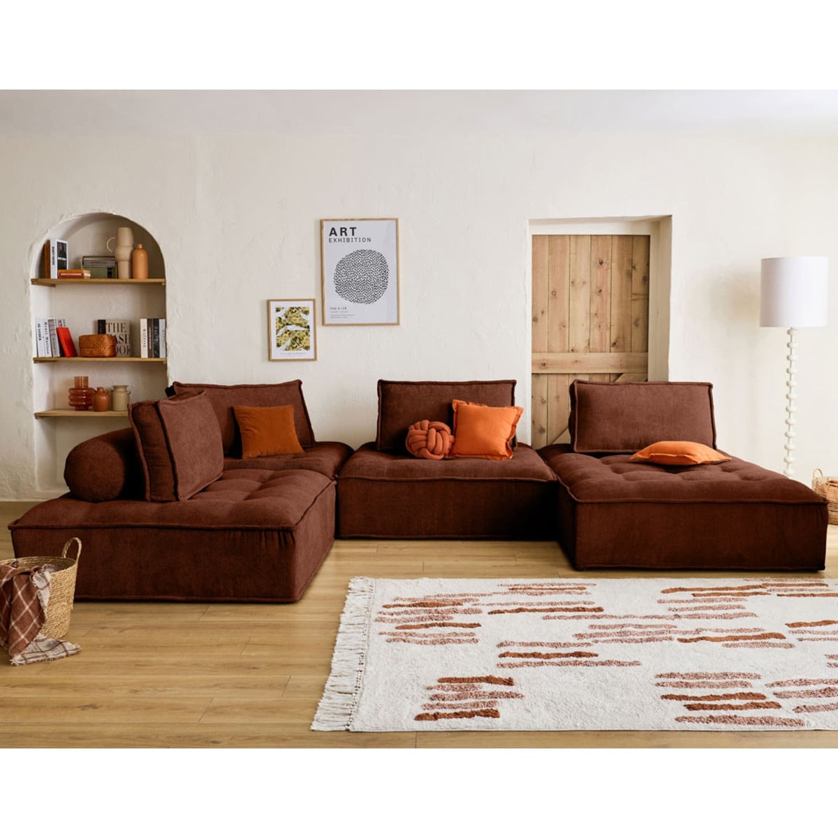 Canapé Modulable 7 Places en U en Velours Texturé Terracotta terracotta - vue 2