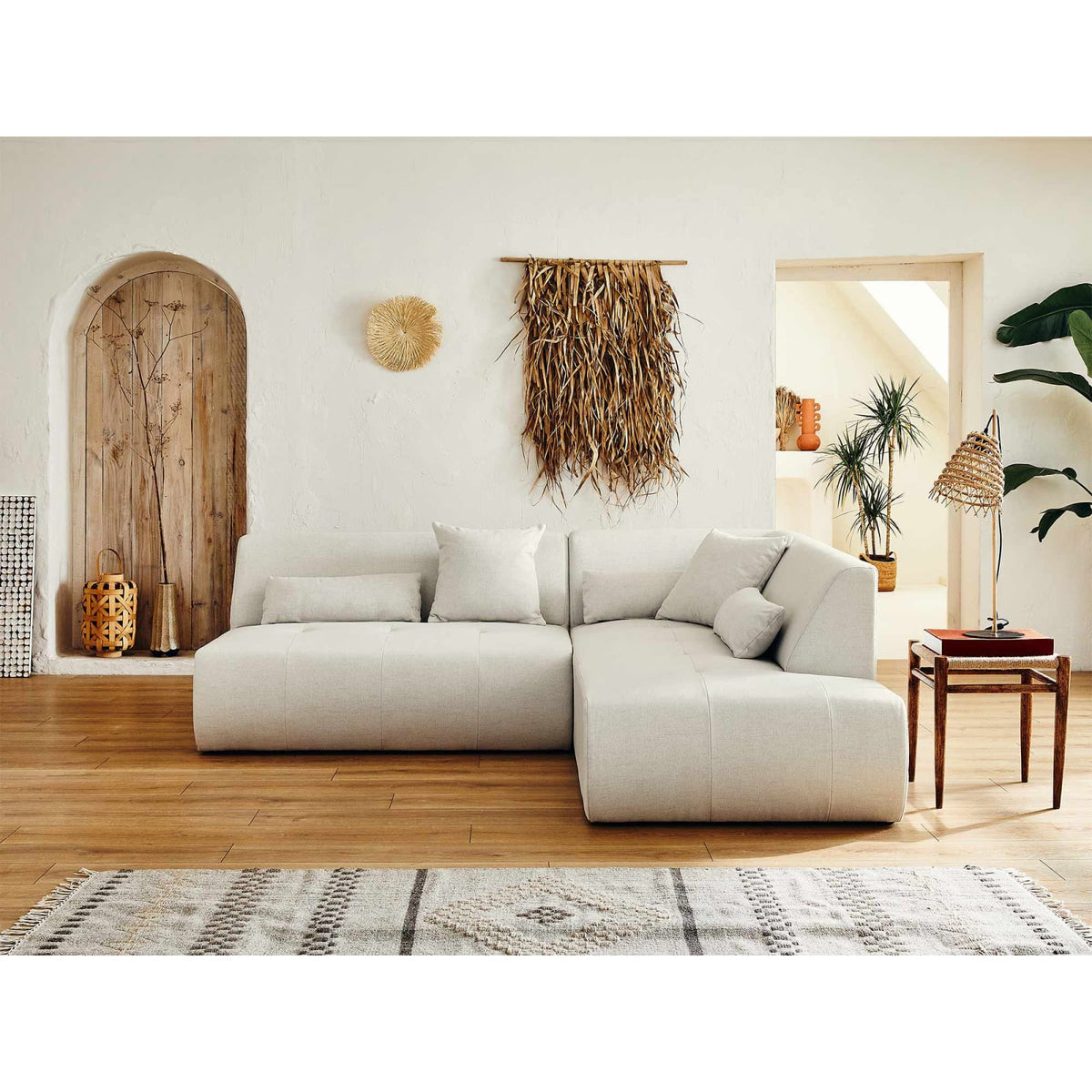 Canapé d'Angle Modulable 5 Places en Tissu Beige beige - vue 5